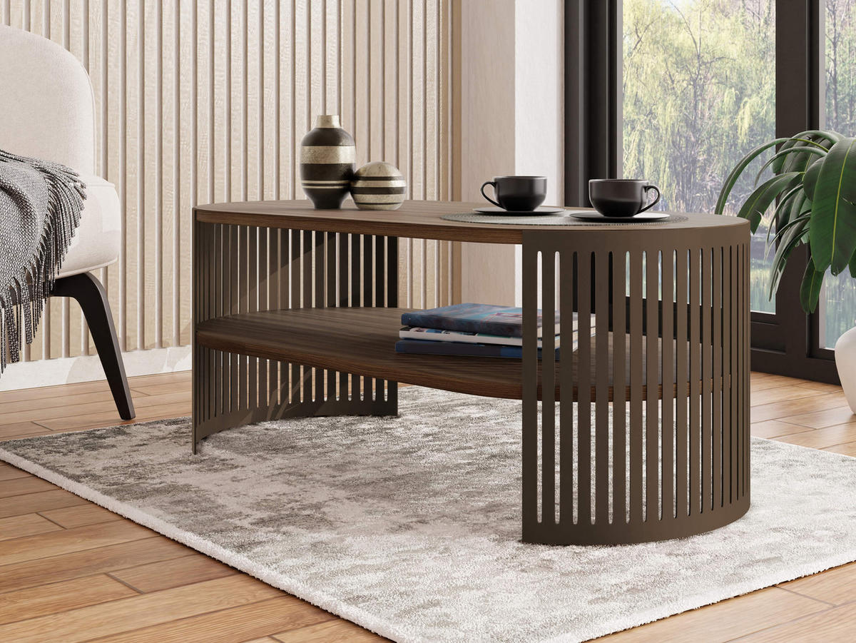 COUCHTISCH Fikoli Oval Braun I - Nussbaumfarben/Braun, Holzwerkstoff/Metall (100/50/40cm) - MIRJAN24