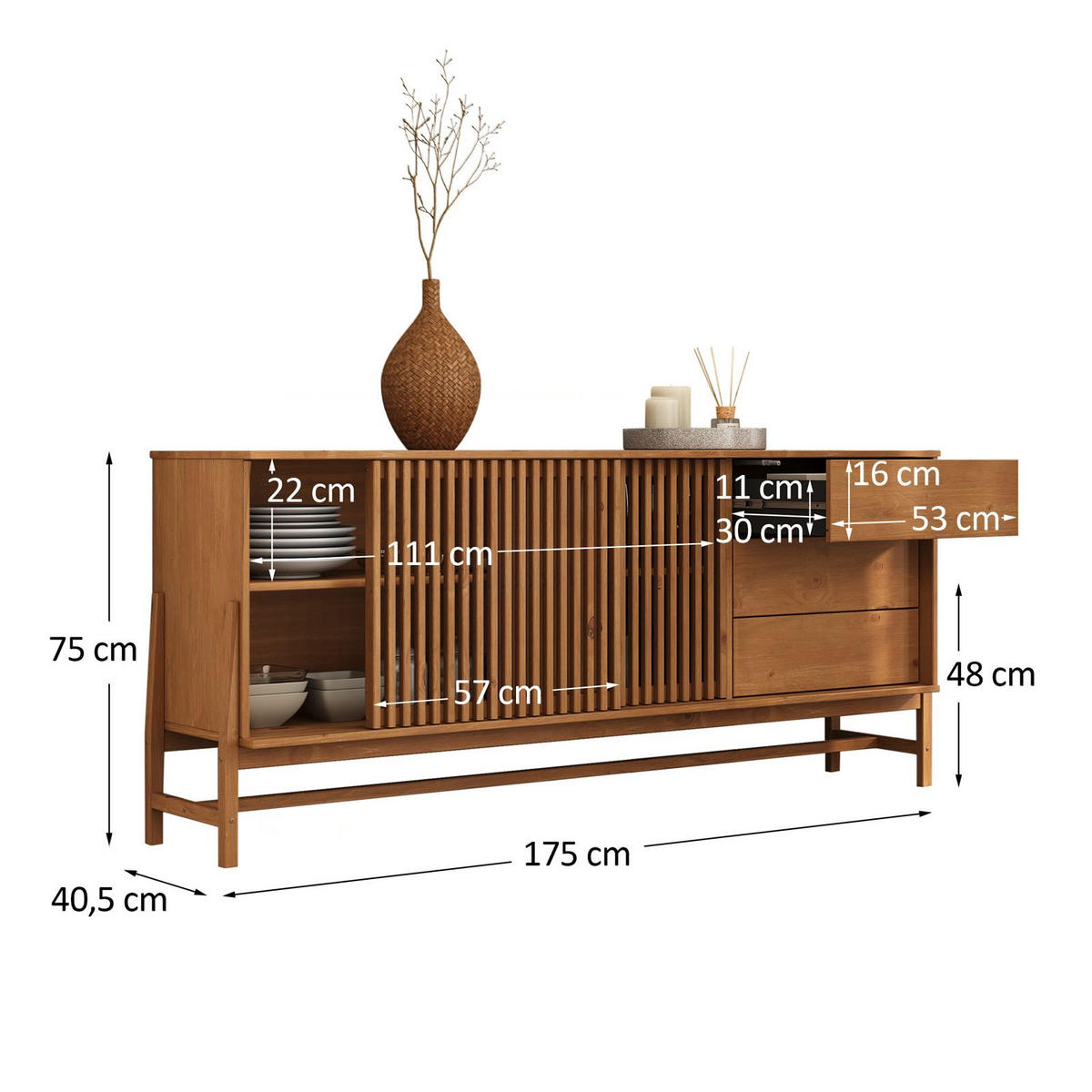 SIDEBOARD ADAMO Eiche - Eichefarben, Holz (175/75/41cm) - IDIMEX