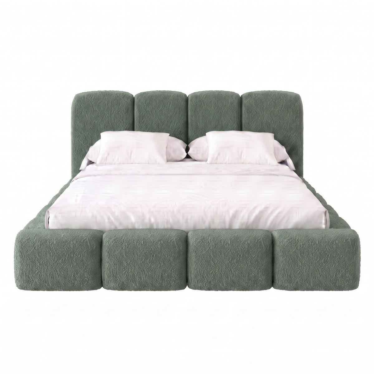 POLSTERBETT SUENO MAXI 160x200 cm in Grün, gepolstertes Kopfteil, Metalllattenrost, Bettkasten, Bouclé-Stoff - Naturfarben/Grün, Holz/Textil (160/200cm) - Muffo