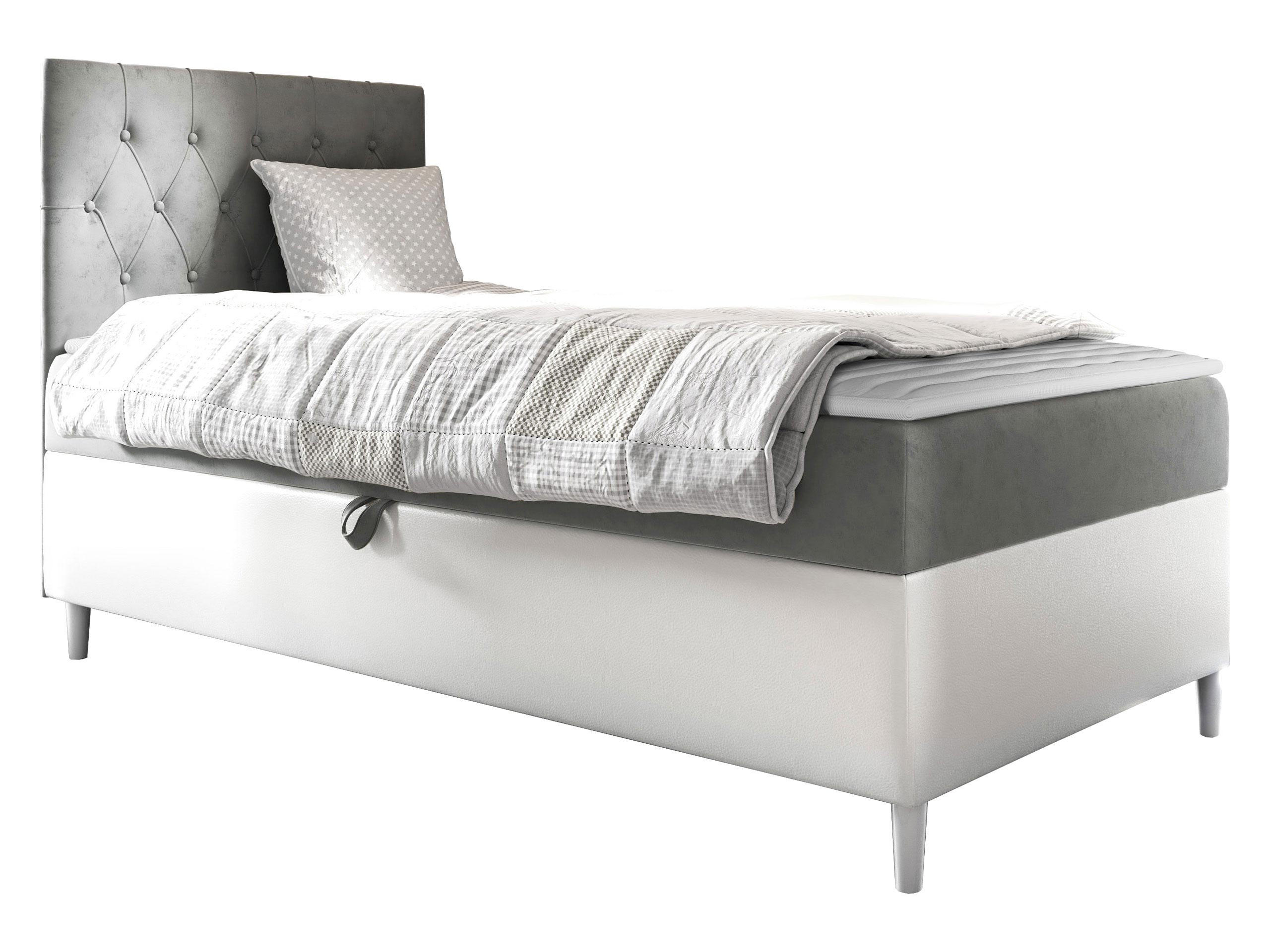 BOXBETT Filip Junior 1, Seite zum Öffnen des Bettkastens: Links - Weiß/Grau, Holz (90/200cm) - MIRJAN24