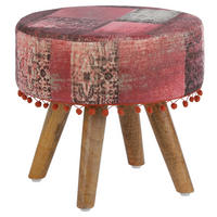 SITZHOCKER Rot rund 38x36 cm mit Holzbeinen und Stoffbezug Boho Vintage - Rot, Holz (38/36/38cm) - WOMO-DESIGN