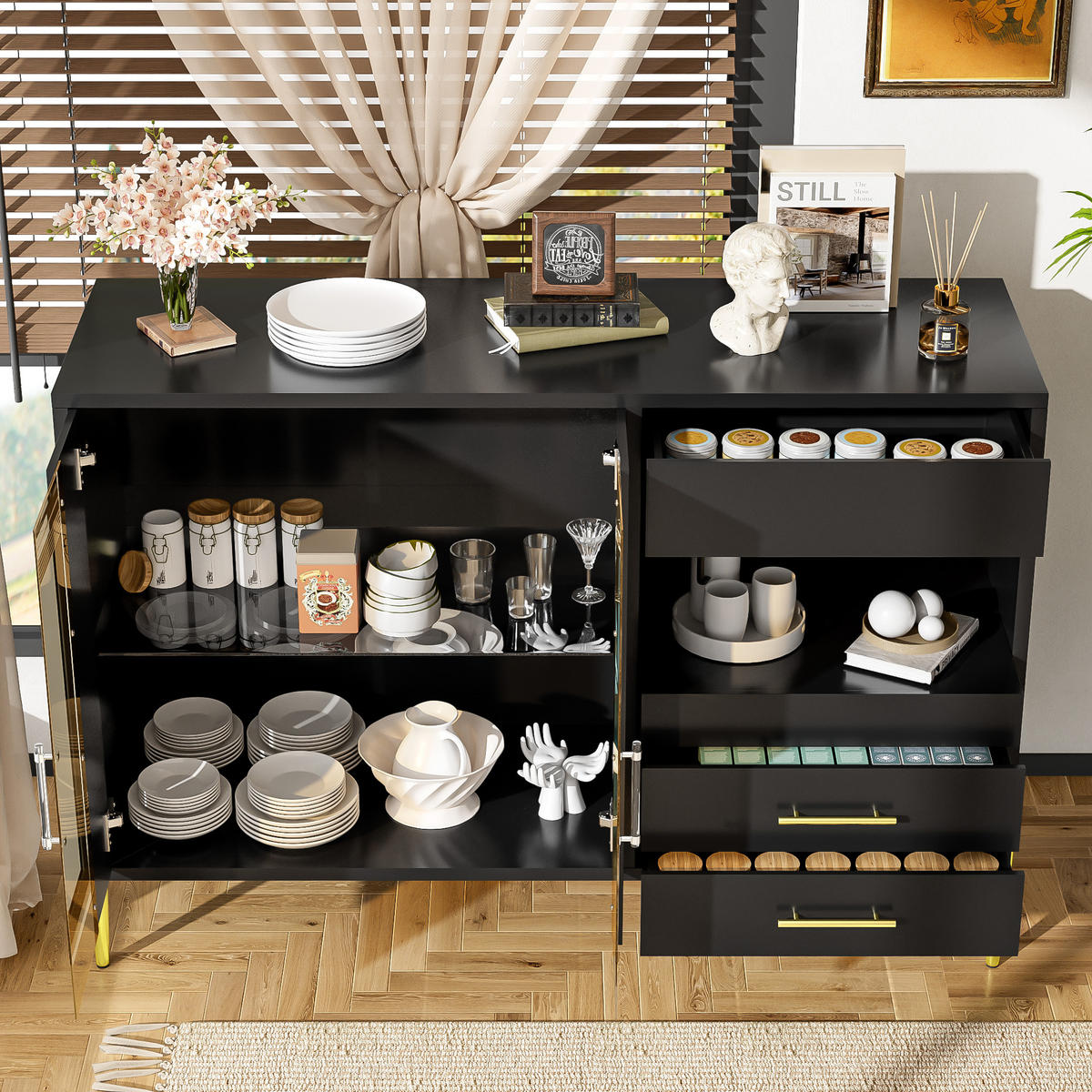 SIDEBOARD Schwarz 120/39.5/84 cm - Schwarz, Glas/Holzwerkstoff (39.5/84/120cm) - Urban Meuble