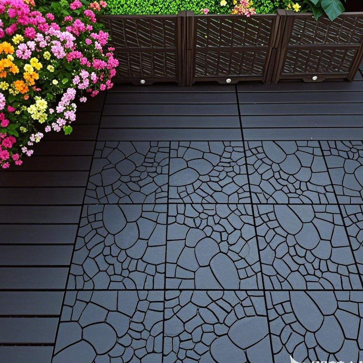 TERRASSENFLIESE 30.5/30.5/2 Dunkelgrau, Polypropylen 44 Stück - Dunkelgrau, Kunststoff (30.5/30.5/2cm) - Oxeza
