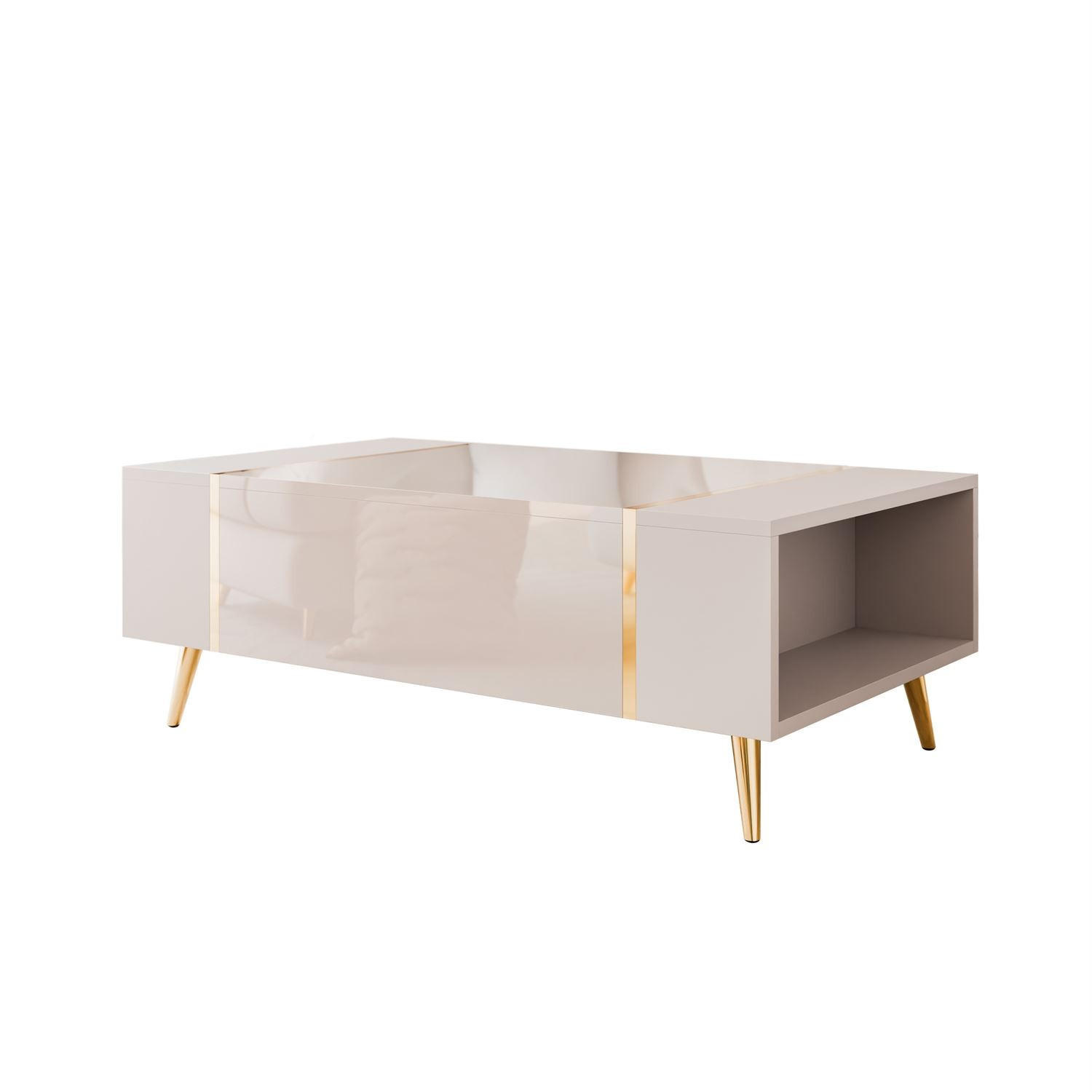COUCHTISCH ONYX Kaschmir auf goldenen Beinen Hochglanz - Kaschmir, Holzwerkstoff (65/104/41.5cm) - Lookway