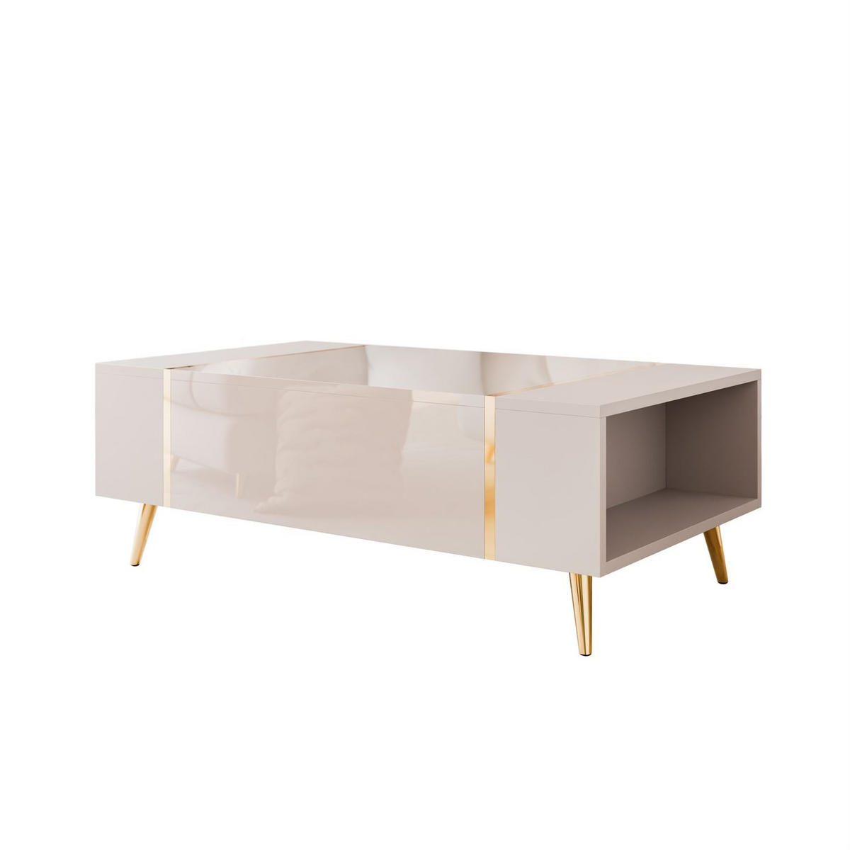 COUCHTISCH ONYX Kaschmir auf goldenen Beinen Hochglanz - Kaschmir, Holzwerkstoff (65/104/41.5cm) - Lookway