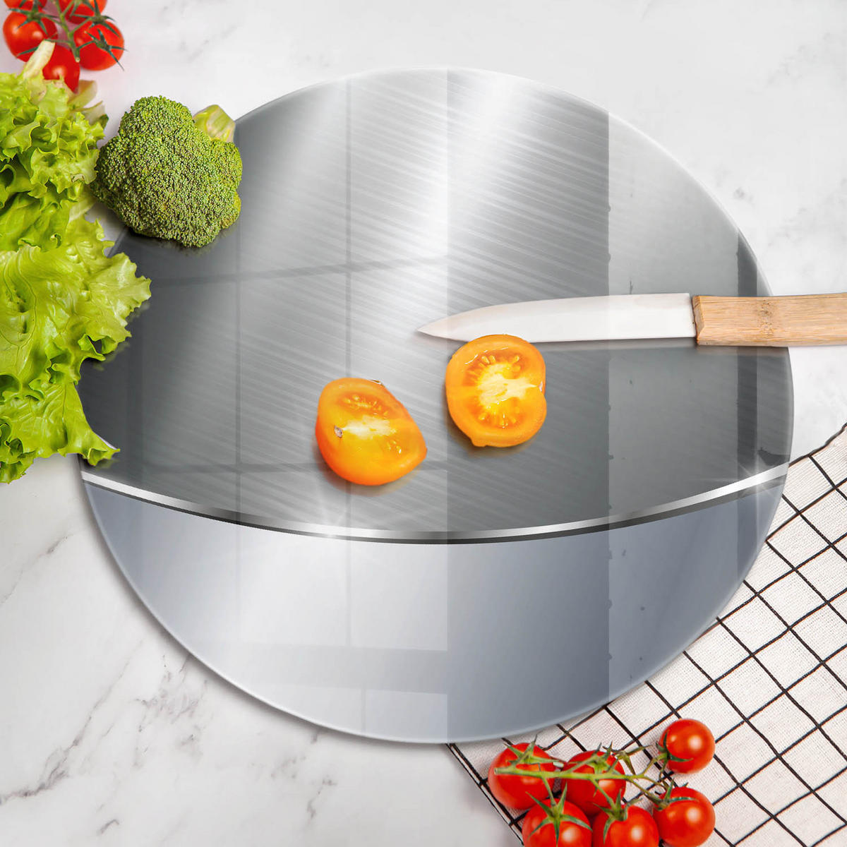 GLASPLATTE Ø 40 cm Metallische Muster Abstraktion - Platinfarben, Glas (40/40cm) - Wallfluent