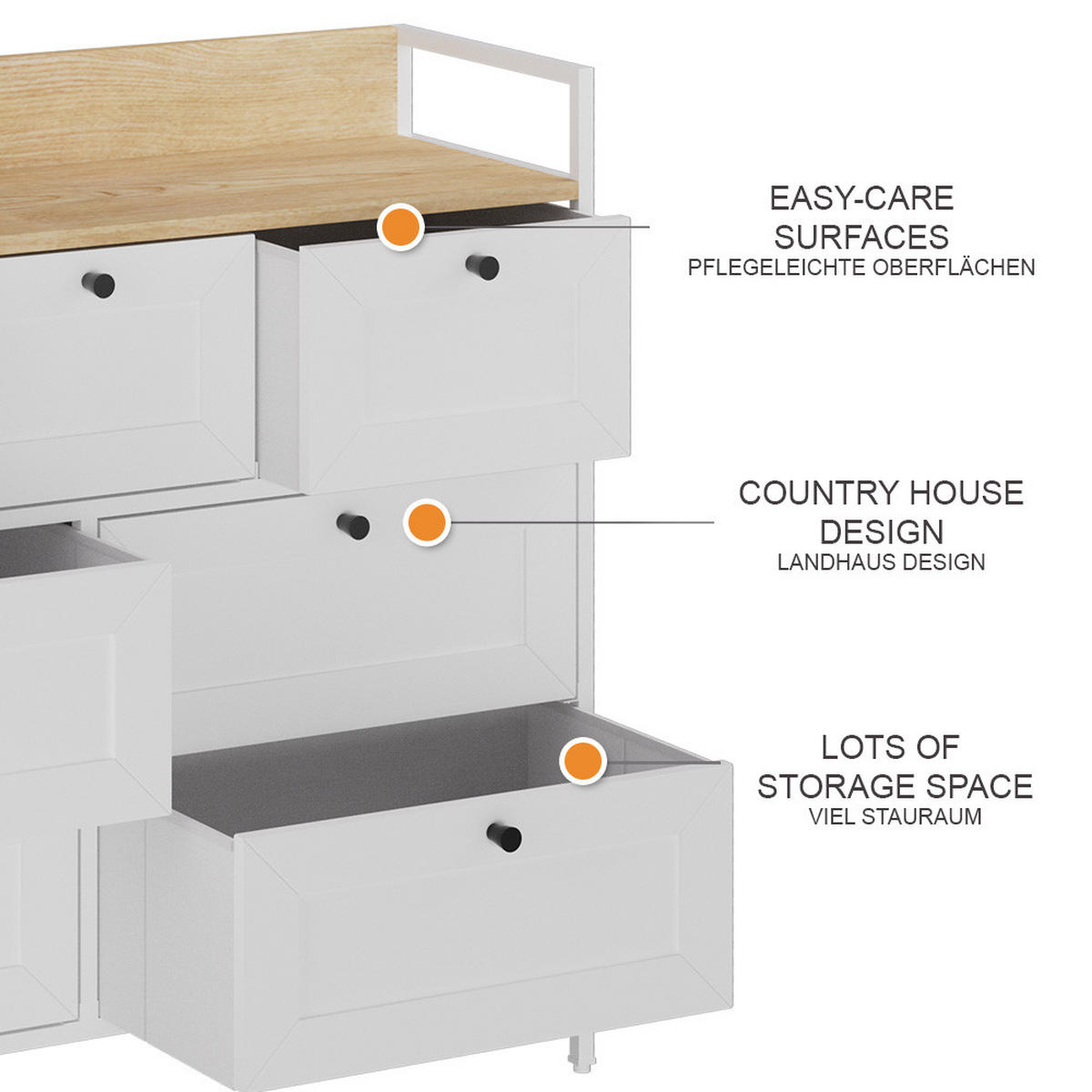KOMMODE Belaro Weiß 98 x 85 cm mit 7 Schubladen - Weiß, Holzwerkstoff (98/85/30cm) - Vicco