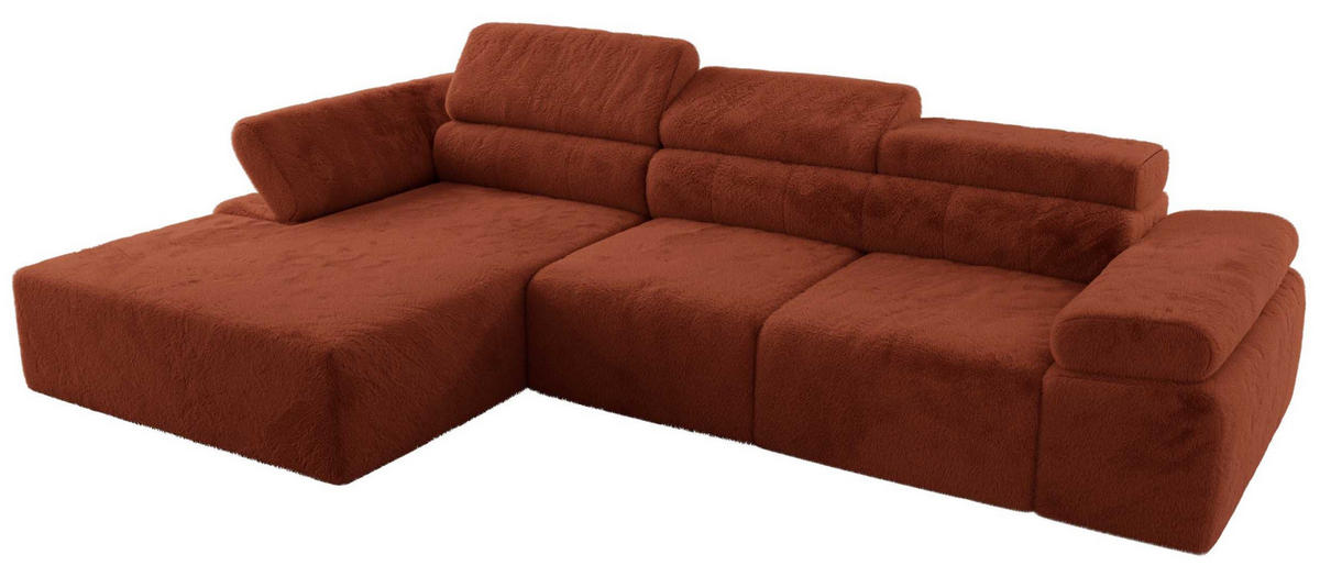 ECKSOFA RILASSO L Orange Plüsch - links - Schwarz/Orange, Kunststoff/Textil (296/174cm) - MKS