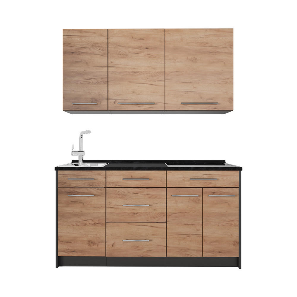 SINGLEKÜCHE Fame-Line, Goldkraft Eiche/Anthrazit, 150 cm ohne Arbeitsplatte - Honigeiche/Anthrazit, Holzwerkstoff (150/82/51.6cm) - Vicco