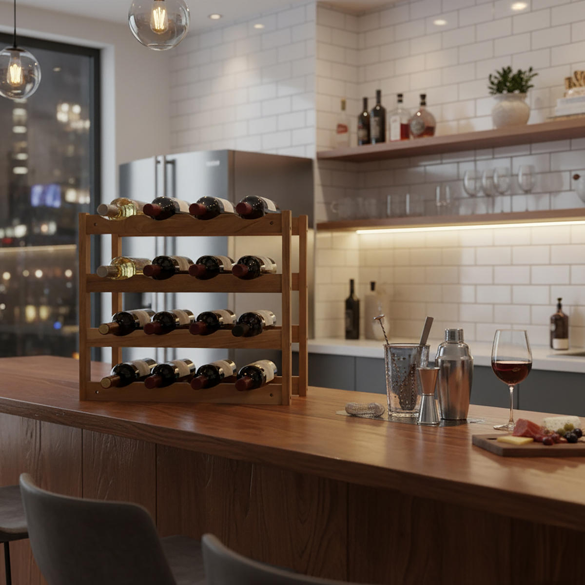 WEINREGAL - Hellbraun, Holz (42/38/21cm) - Relaxdays