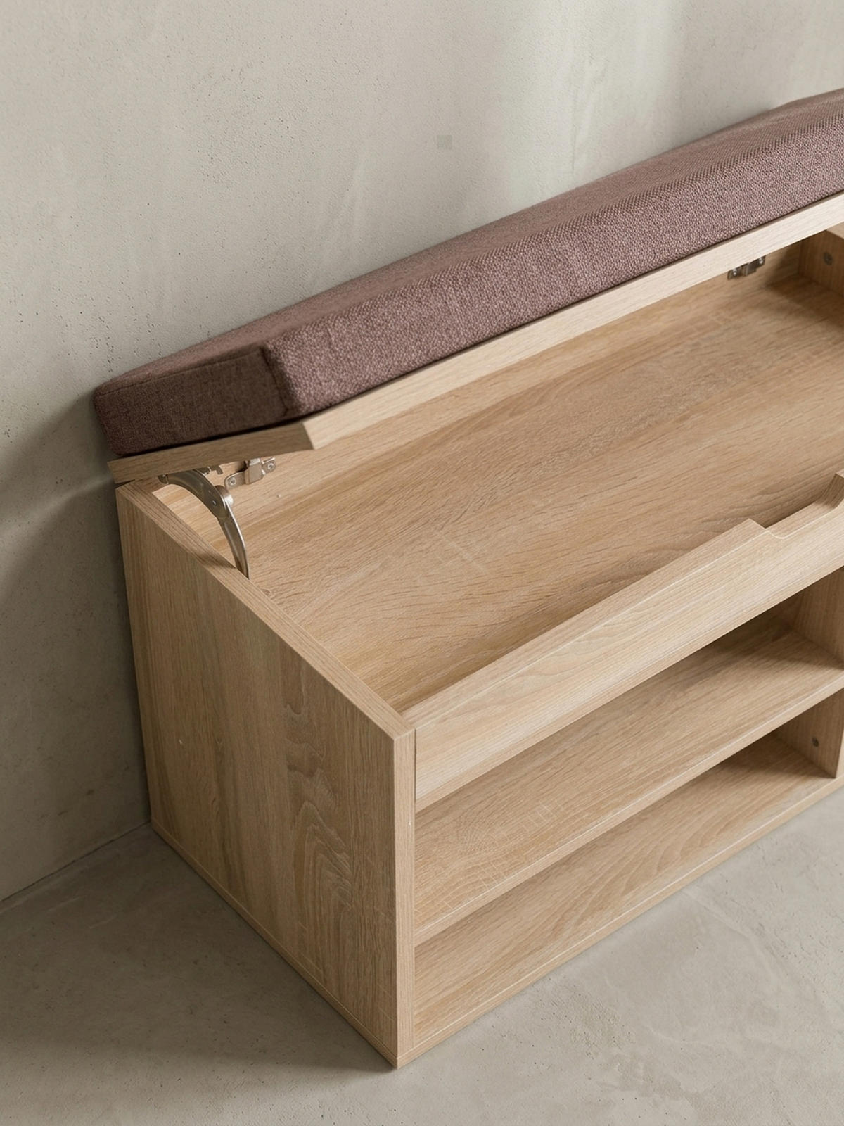 GARDEROBENBANK Holz gepolstert mit Stauraum, Beige 104x32x51 cm - Beige/Braun, Holz/Textil (104/51/32cm) - KADIMA DESIGN
