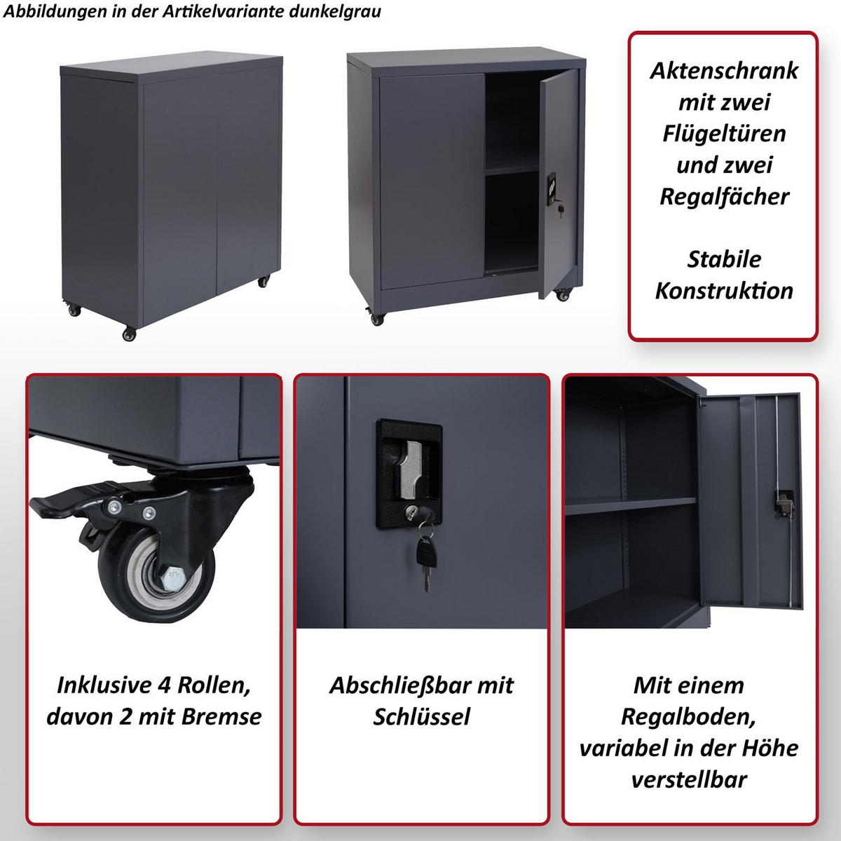 AKTENSCHRANK Dunkelgrau, Hellgrau - Dunkelgrau/Hellgrau, Metall (80/98/40cm) - MCW
