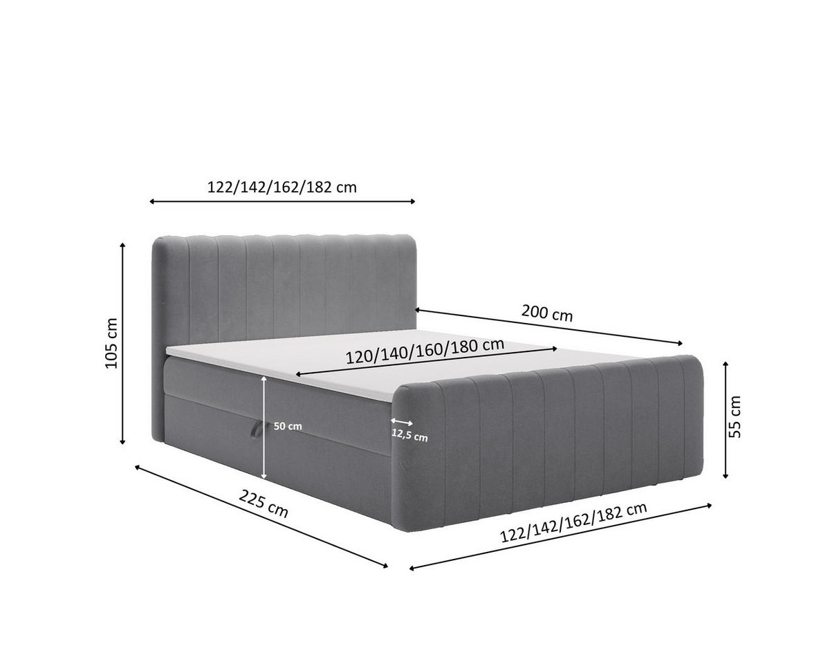 BOXBETT OSLO mit Bettkasten Stoff Komodo Grau 140x200 cm - Grau, Holz (140/200cm) - Kaiser Möbel