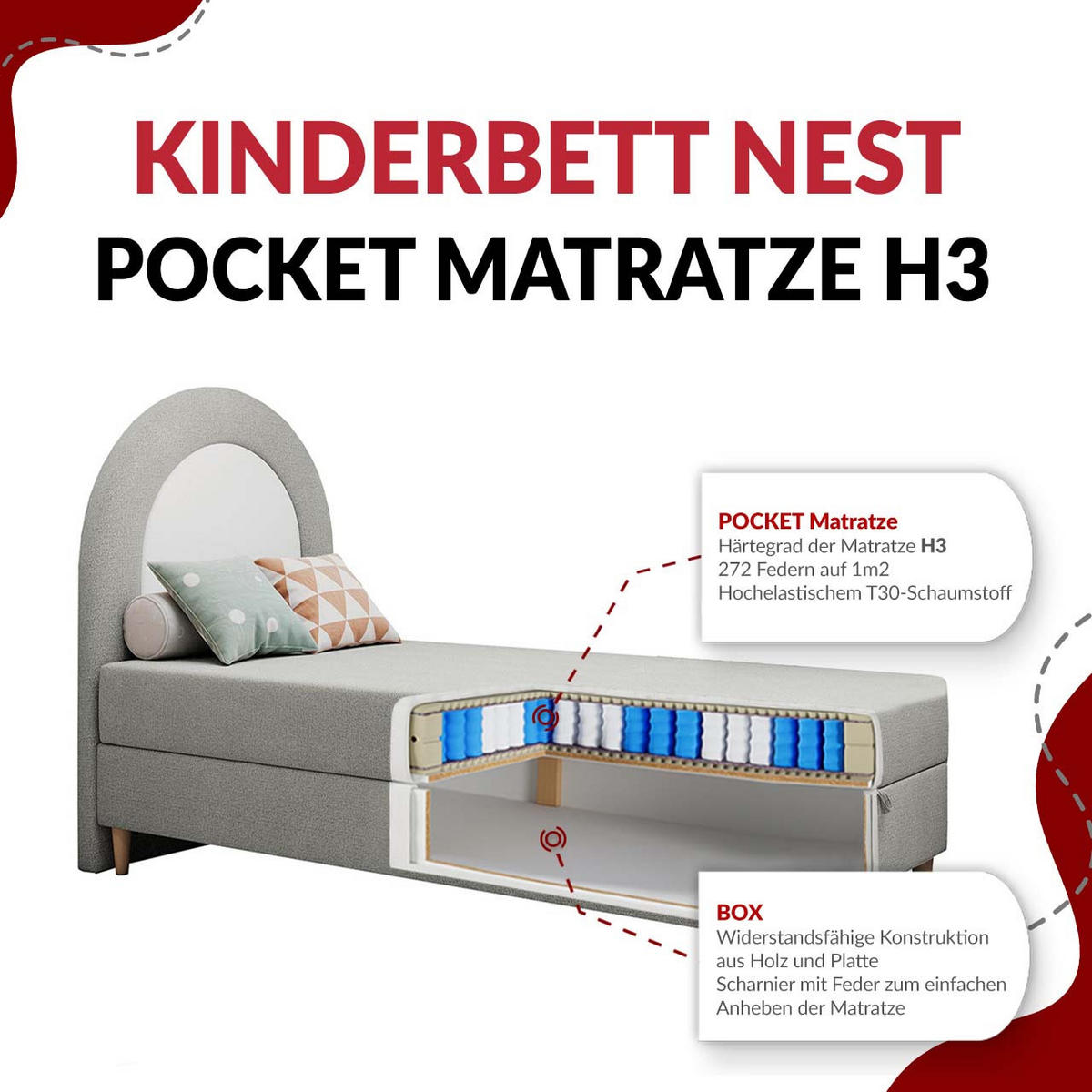 BOXBETT NEST 90/180 Gelb Velvet - H3 - Gelb, Holz/Textil (90/180cm) - MKS