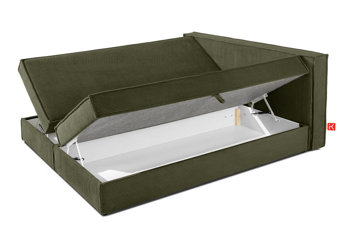 BOXSPRINGBETT ROTI mit Stauraum, oliv - Schwarz/Olivgrün, Holz/Holzwerkstoff (180/200cm) - KONSIMO®