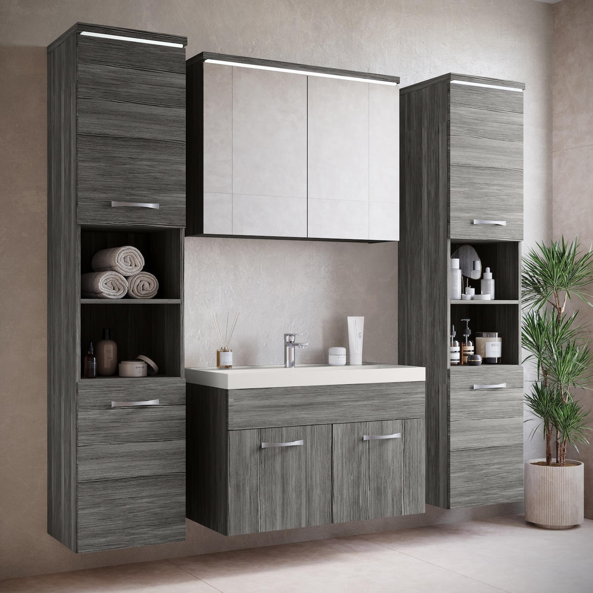 BADEZIMMERSCHRANK Paso mit 2 Türen Grau Eiche - 35 x 35 x 160 cm - Eichefarben/Grau, Holz (35/160/35cm) - Badplaats