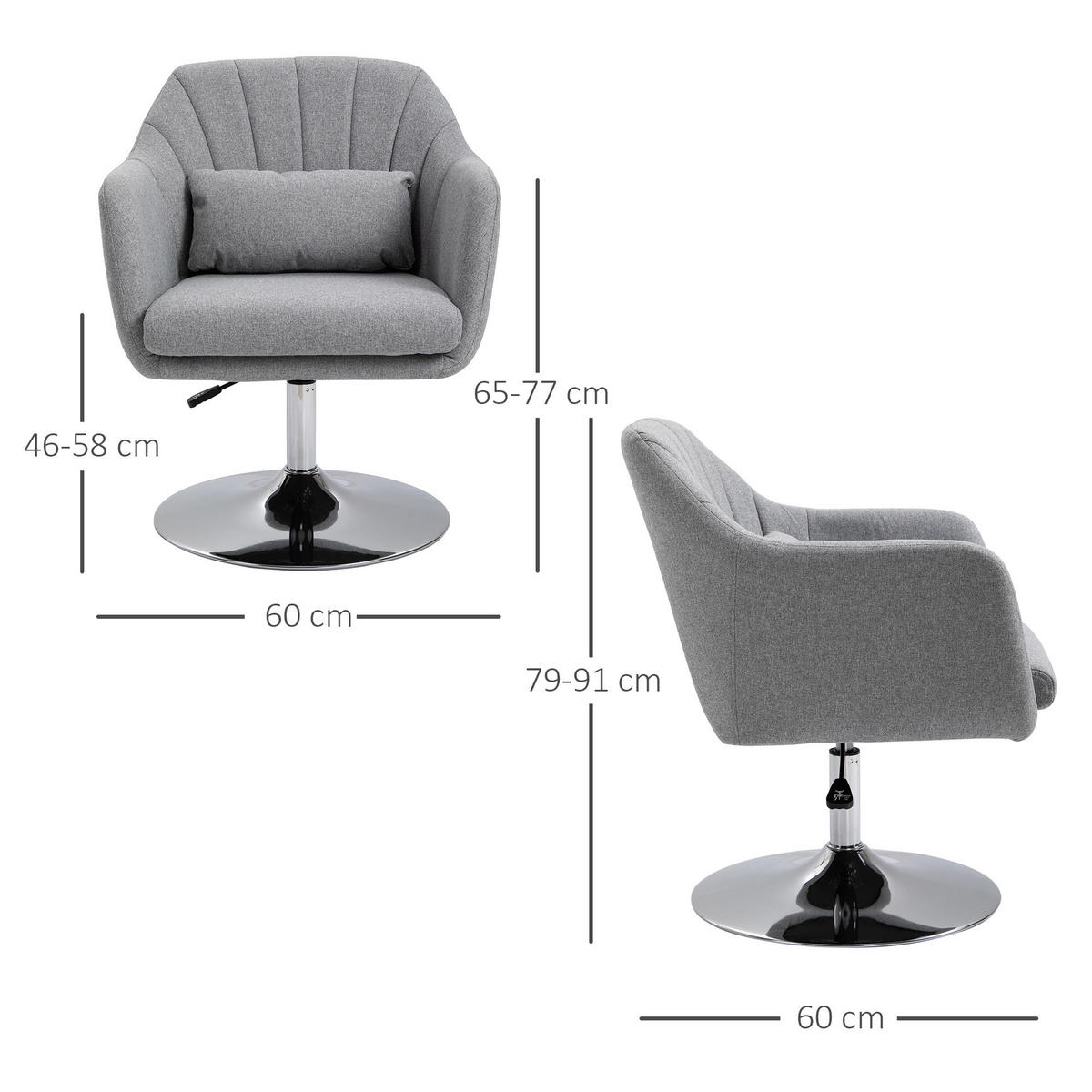 DREHSTUHL DE-06945 höhenverstellbar mit leinenartigem Bezug Grau - Grau, Textil/Metall (60/91/60cm) - ComfortXL