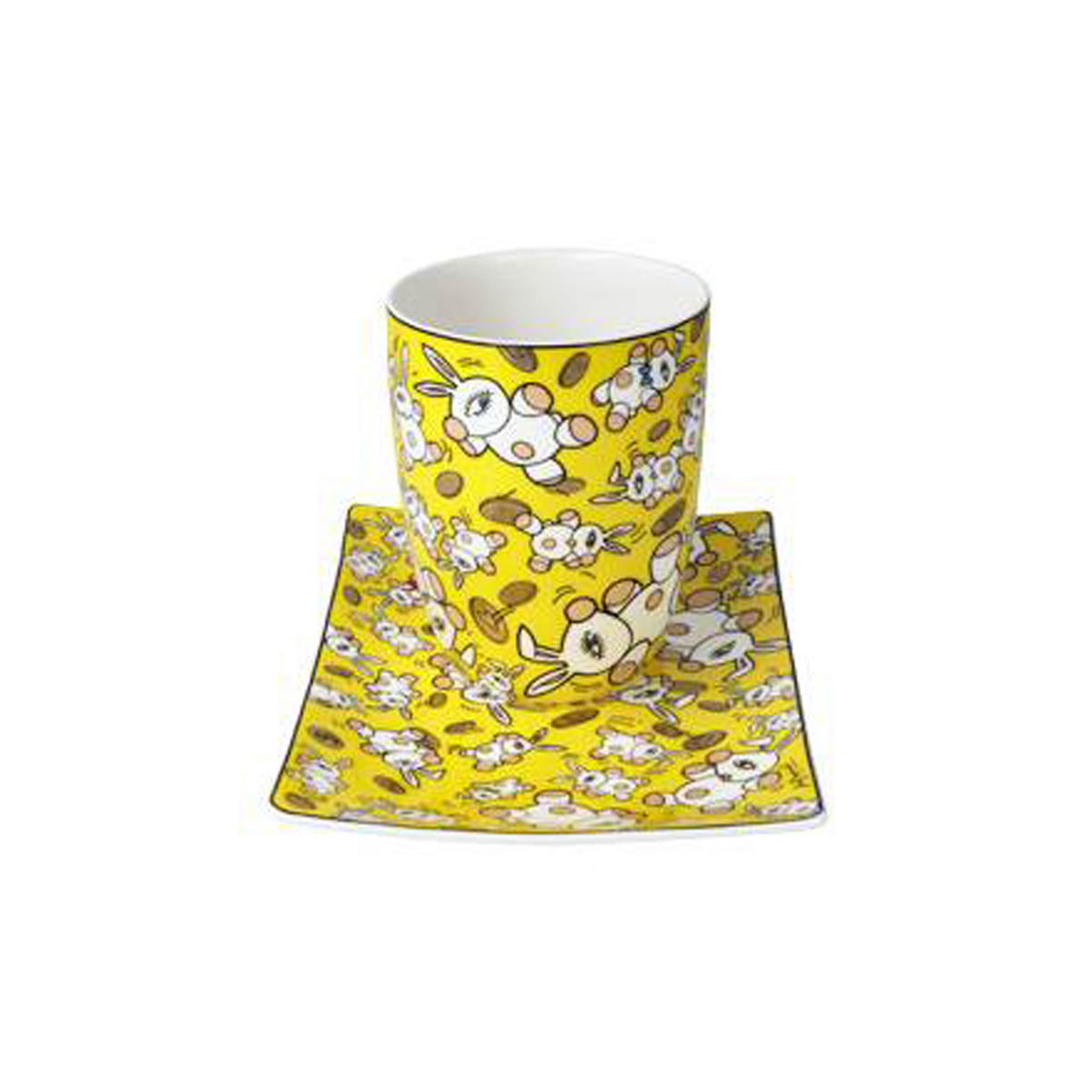 KÜNSTLERTASSE mit Untertasse Mauro Bergonzoli - Magic Bunny Gold, Fine Bone China - Multicolor, Keramik (0.4L) - Goebel