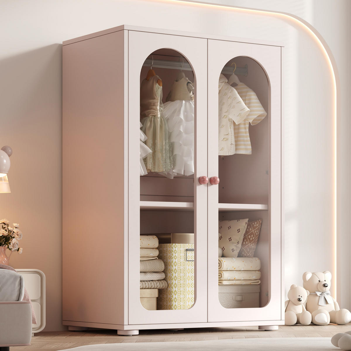 KINDERKLEIDERSCHRANK rosa 80×50×120cm - Hellrosa, Holz (56.49/11.51/92.99cm) - Raelunyi
