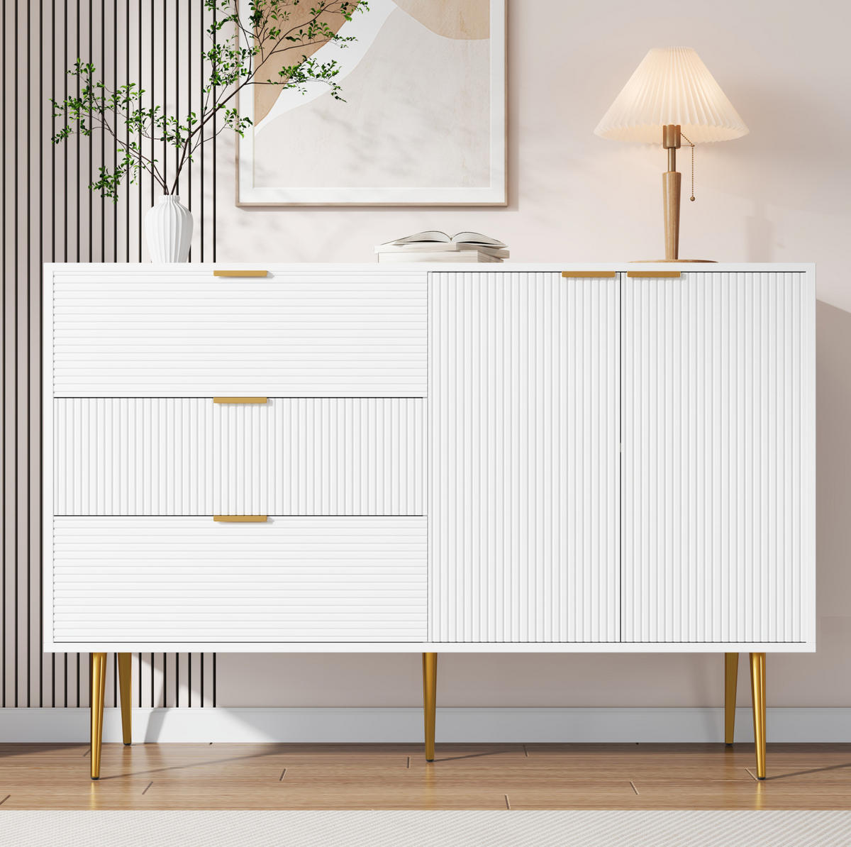 SIDEBOARD 120/38/80,5 cm in Weiß mit 3 Schubladen und 2 Türen - Weiß, Holzwerkstoff (120/80.5/38cm) - Flora Grace