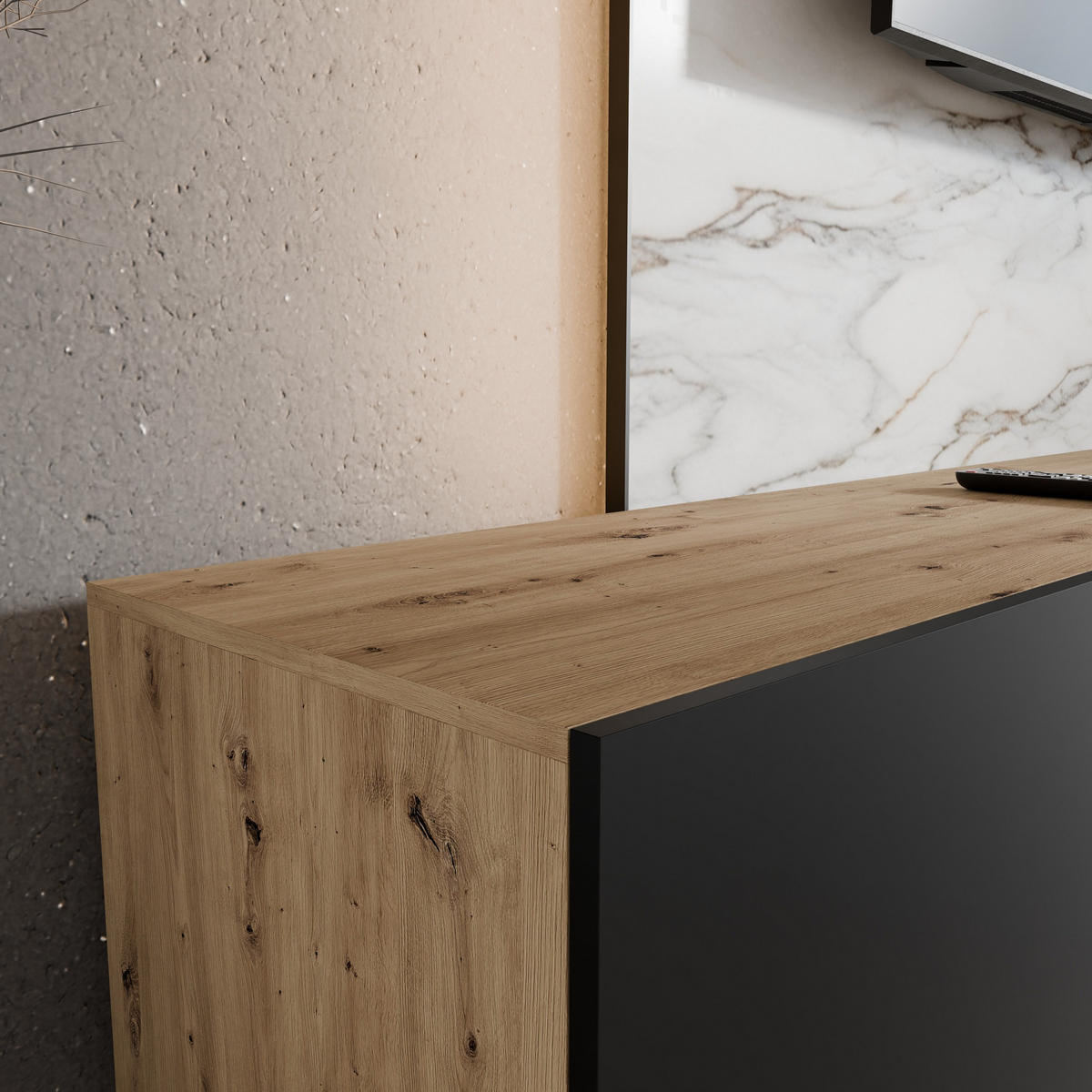 LOWBOARD MIVO 200/41/40 cm, Hängender TV-Schrank Eiche Artisan - Schwarz/Eiche Artisan, Holzwerkstoff (200/41/40cm) - MASSENO