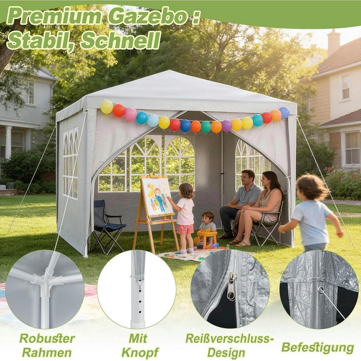 FALTPAVILLON 3 x 6 m Grau Wasserdicht mit Seitenwänden - Grau, Textil (300/250/300cm)