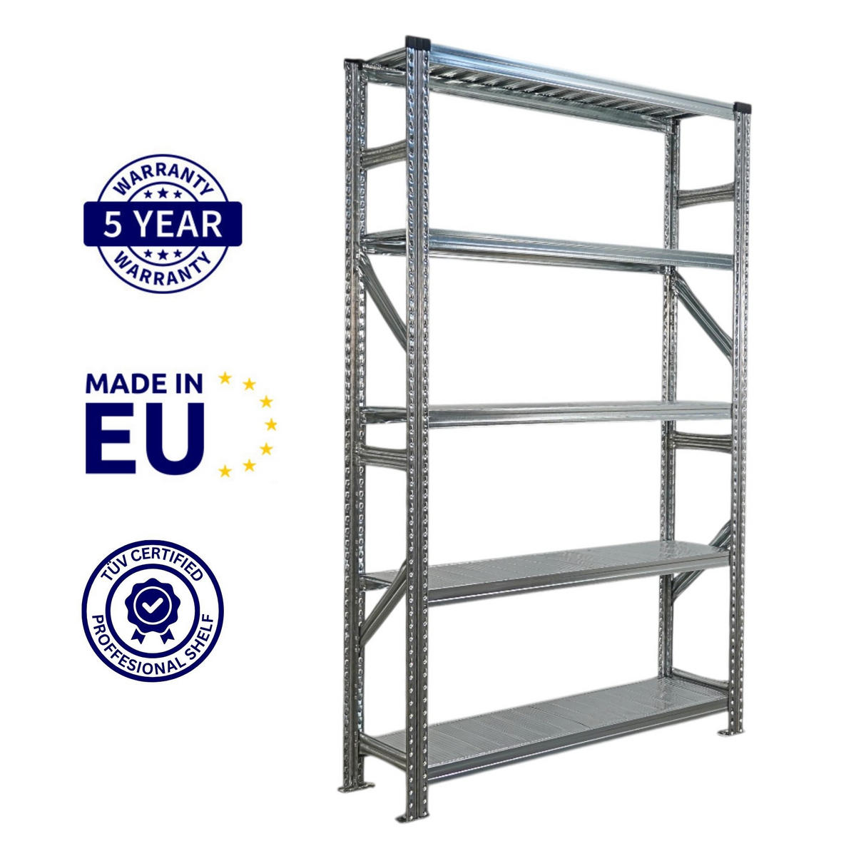 FACHBODENREGAL Proximo Stecksystem 200x120x32cm 5 Ebenen Fachlast 200 kg Beidseitig nutzbar Verzinkt - Silberfarben, Metall (120/200/32cm) - PROREGAL