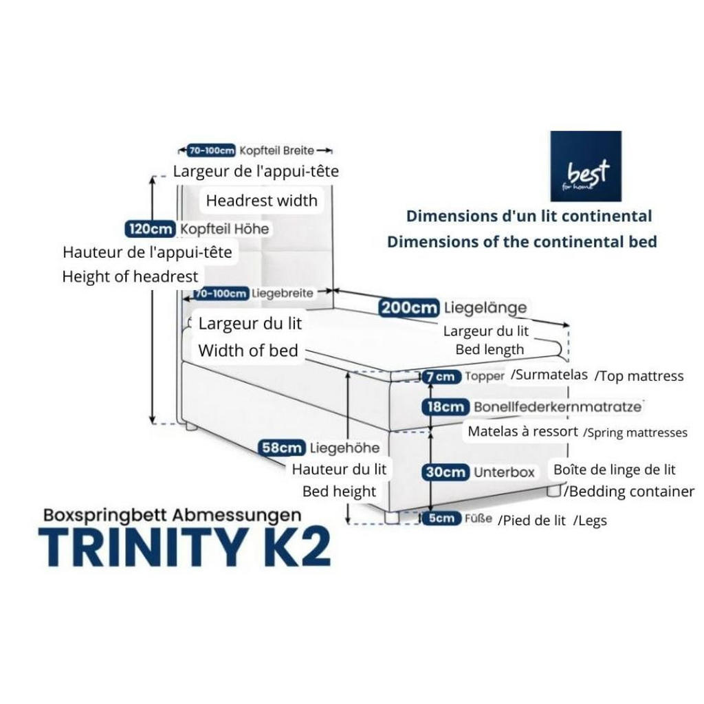 Thumbnail - Best For Home Boxbett, Beige, Textil, Rechteckig, 70x200 cm, Schlafzimmer, Betten, Boxspringbetten