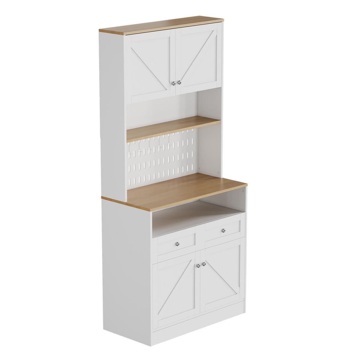 SIDEBOARD 80/40/175 cm mit Scheunentüren, Lochwand und viel Stauraum aus MDF und Spanplatte, Weiß/Natur - Weiß, Holzwerkstoff (80/175/40cm) - Redom