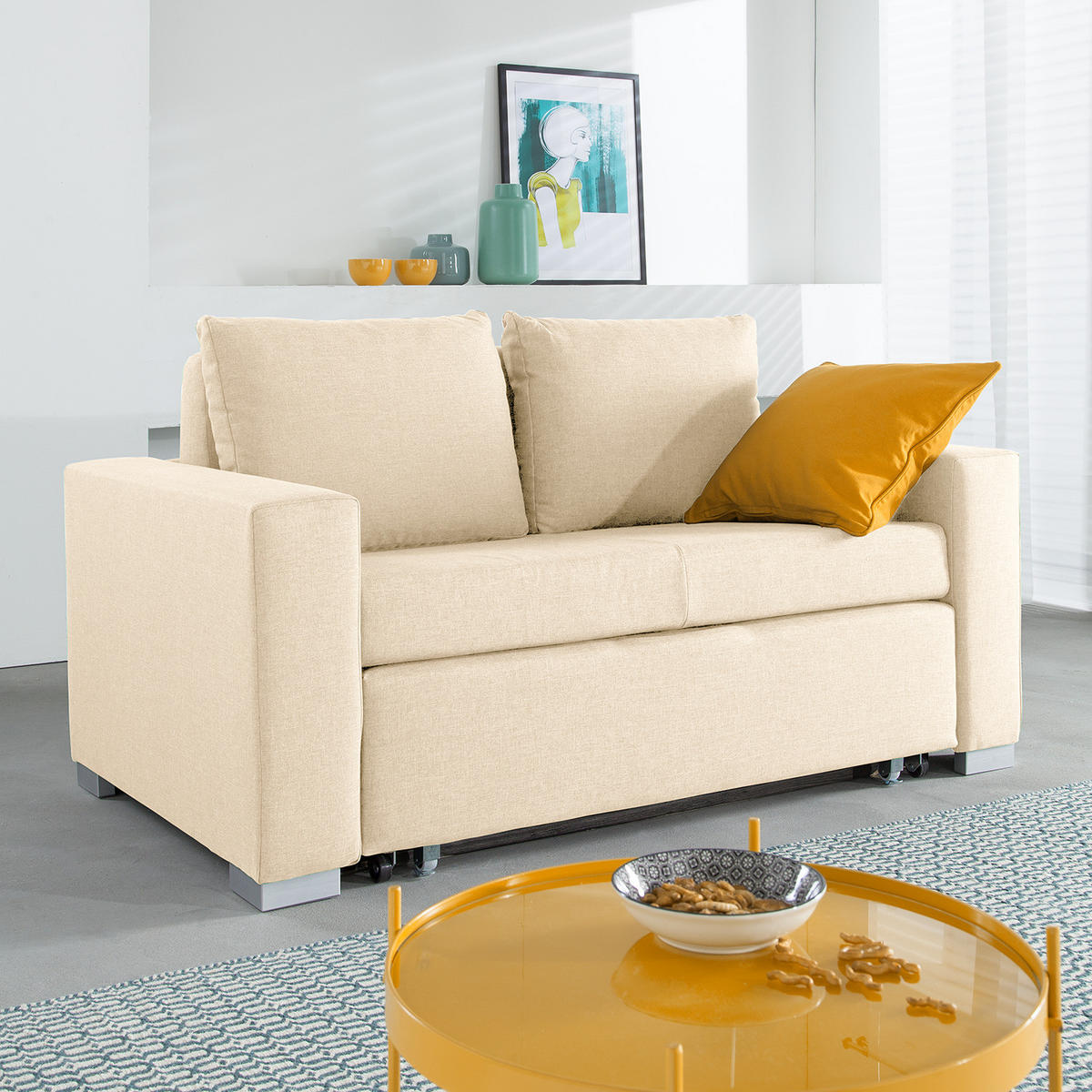 SCHLAFSOFA - Silberfarben/Creme, Textil (153/90/90cm) - home24