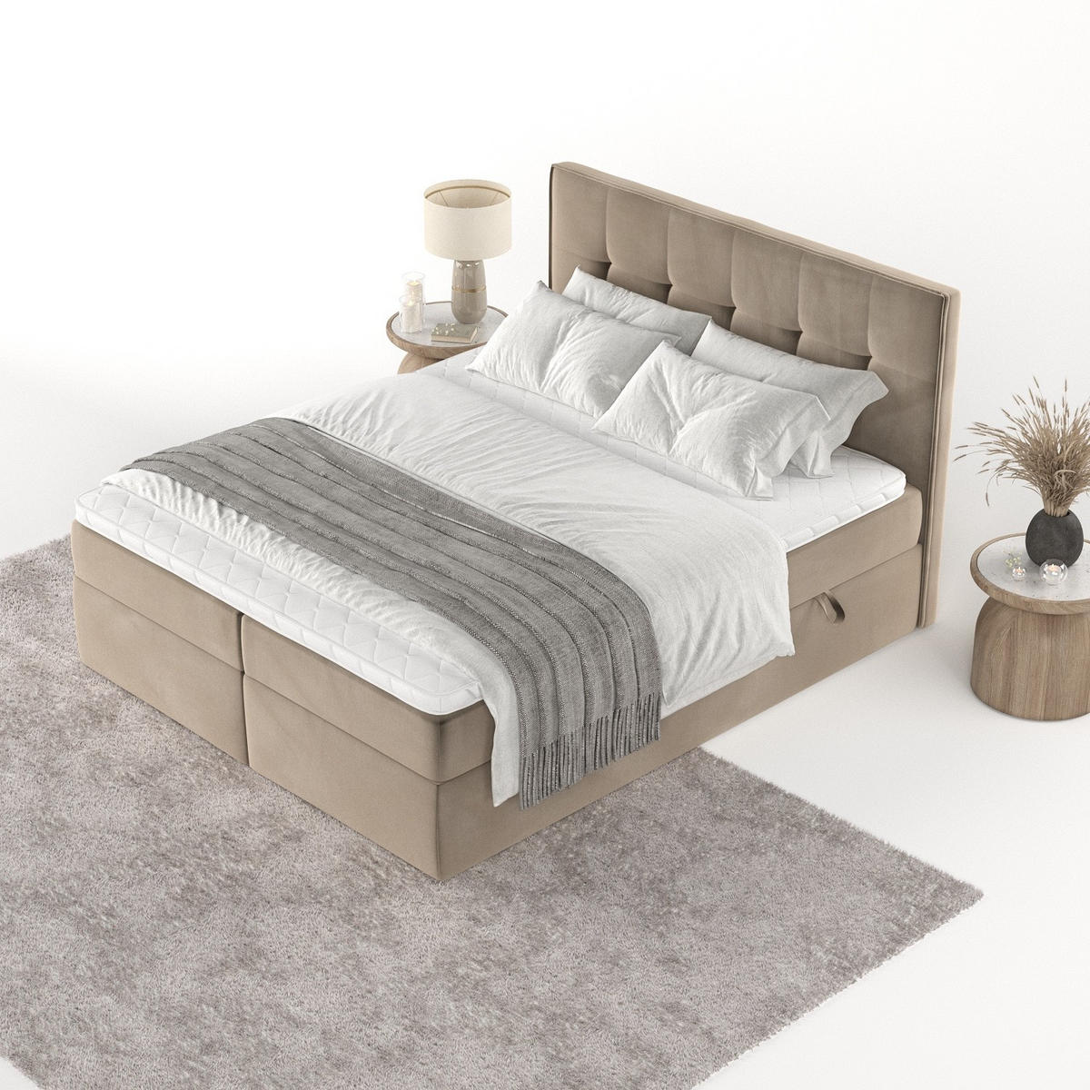BOXBETT Mireo 140/200 cm Taupe im Paros Stoff - Taupe/Schwarz, Holz/Holzwerkstoff (140/200cm) - AltaBeds