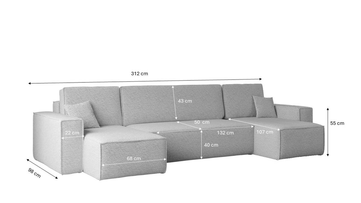 ECKSOFA Mit Schlaffunktion Und Bettkasten U-form BEST stoff Abriamo Hellgrau - Hellgrau, Holz (98/312cm) - Kaiser Möbel
