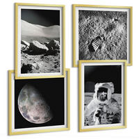 BILDER SET 4er Set - 50x50 cm & 40x60 cm Goldrahmen - Fußabdruck eines Astronauten auf dem Mond - Goldfarben, Kunststoff (50/50cm) - TULUP
