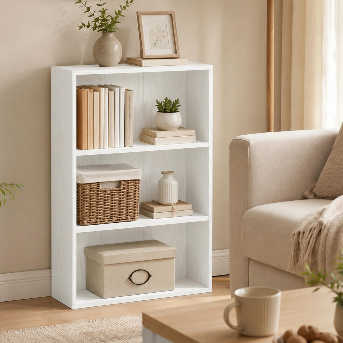BÜCHERREGAL,3 Fächer verstellbarer Boden 60x24x93cm,weiß - Weiß, Holzwerkstoff (60/93/24cm) - Vallsero