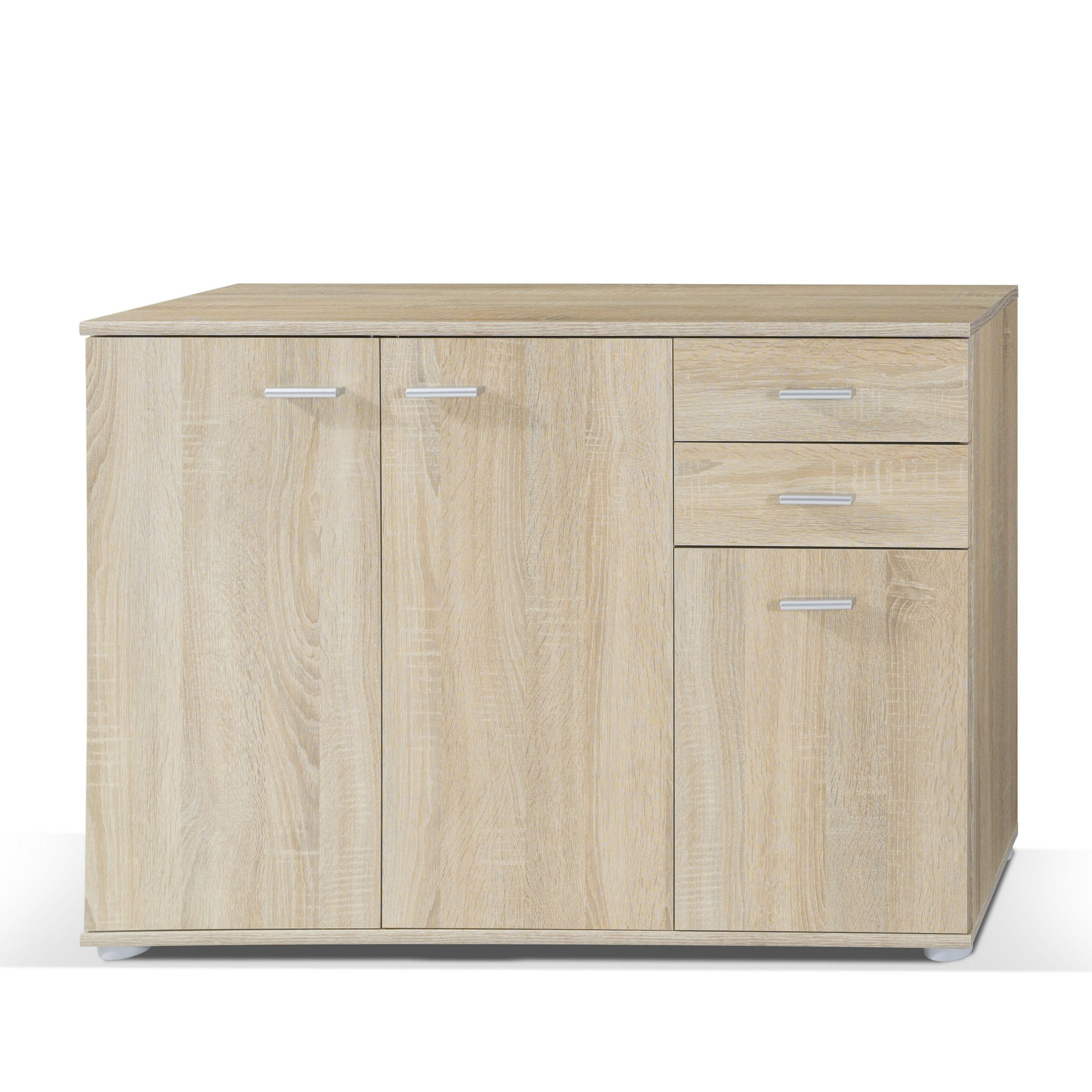 KOMMODE MICHELE 106/75/35 cm mit 2 Schubladen 3 Türen Sonoma Eiche - Sonoma Eiche, Holzwerkstoff (106/75/35cm) - MASSENO