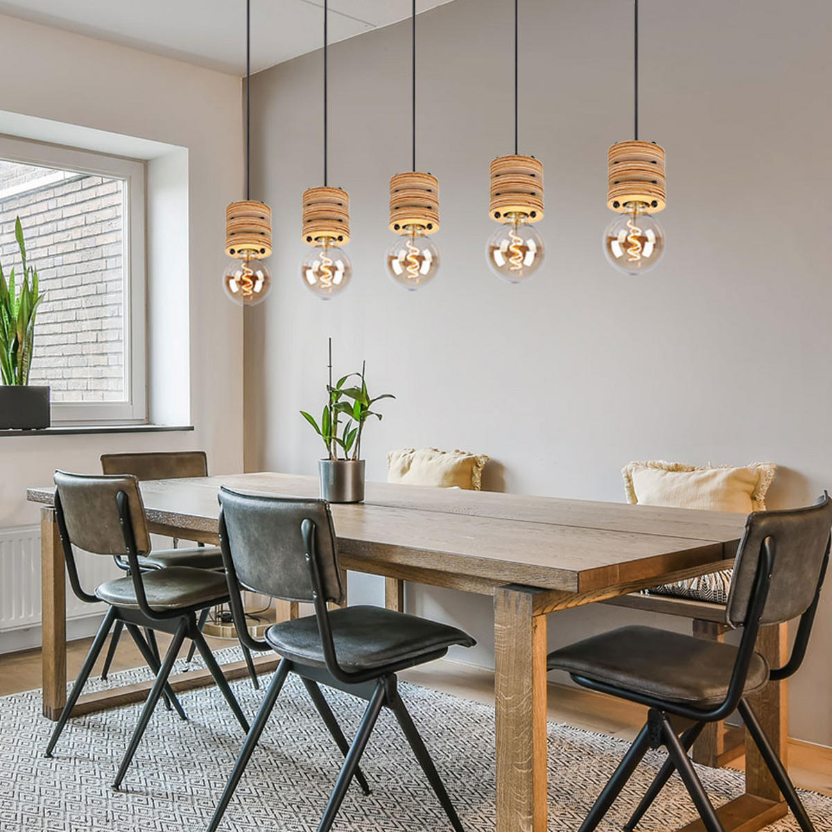 HÄNGELEUCHTE ANGELINE Metall Schwarz Holzoptik - Schwarz, Metall (116/10/120cm) - Globo Lighting