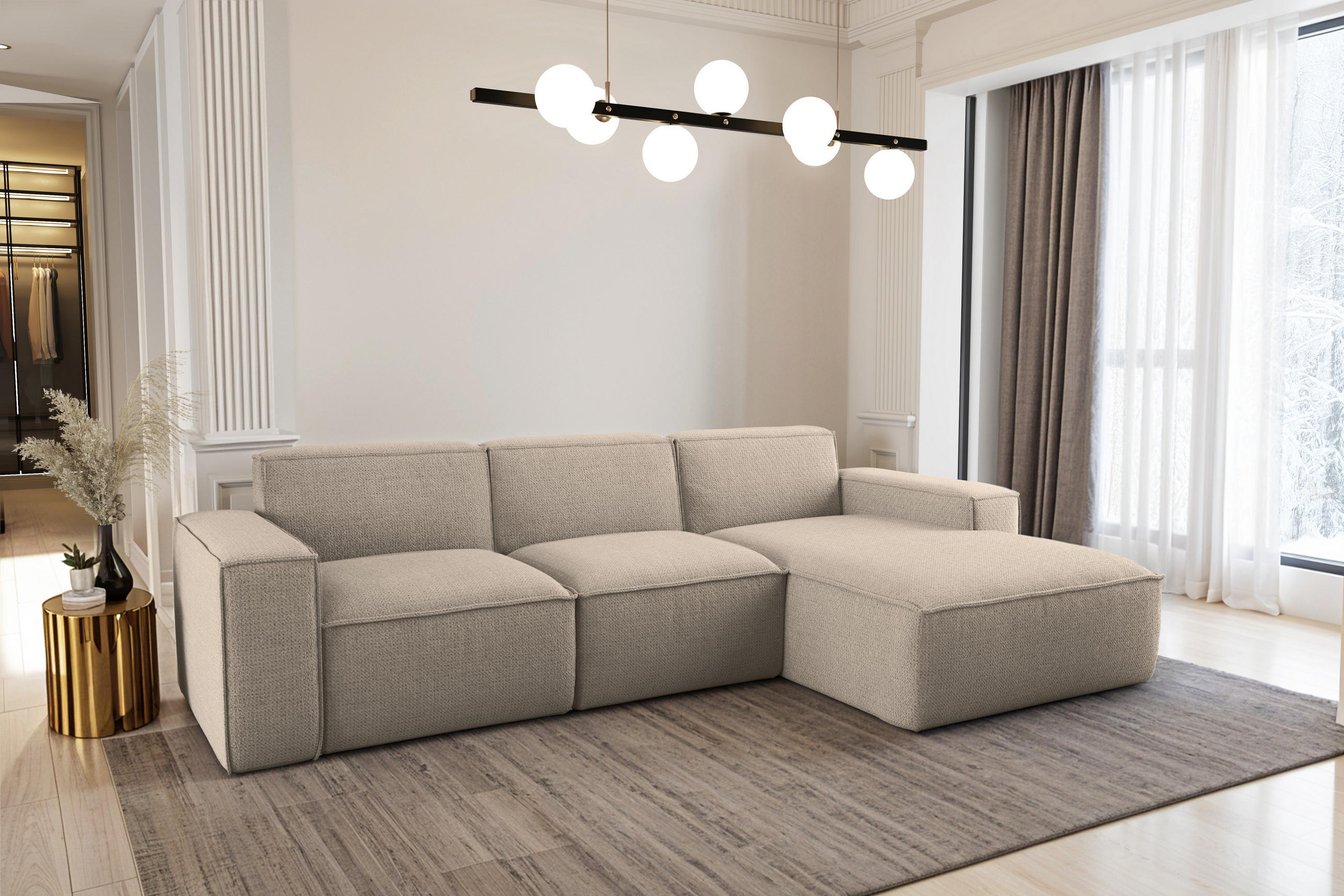ECKSOFA L-Form Siena Stoff Artico Beige Rechts - Beige, Holz (266/165cm) - Kaiser Möbel