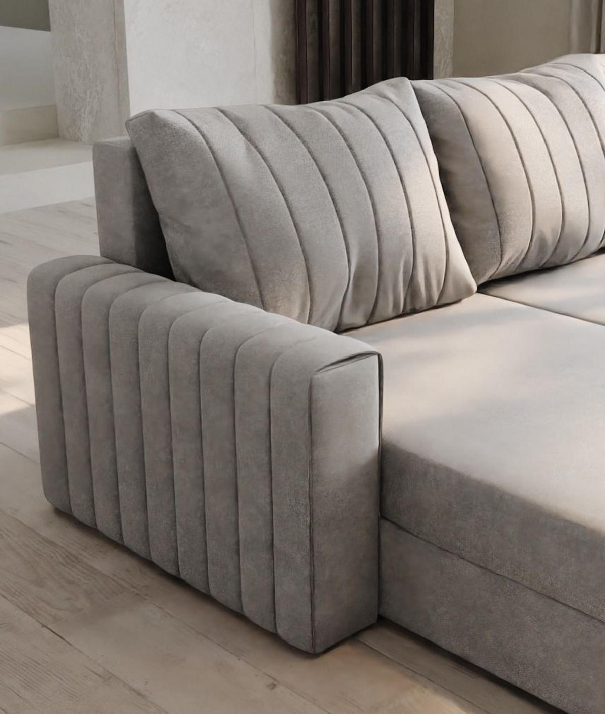 ROHOVÁ SEDAČKA CARL černá - šedá/černá, dřevo/textil (236/150cm) - MASSENO