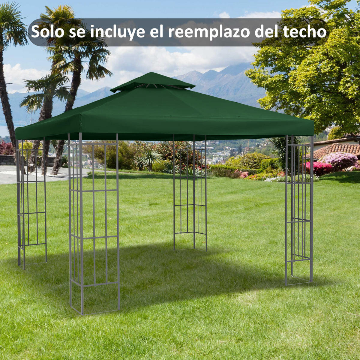 ERSATZDACH, 3x3 m für Pavillon mit Doppeldach, 8 Abflusslöchern, grün, nur Markise - Multicolor, Kunststoff (300/300cm) - FORIOUS