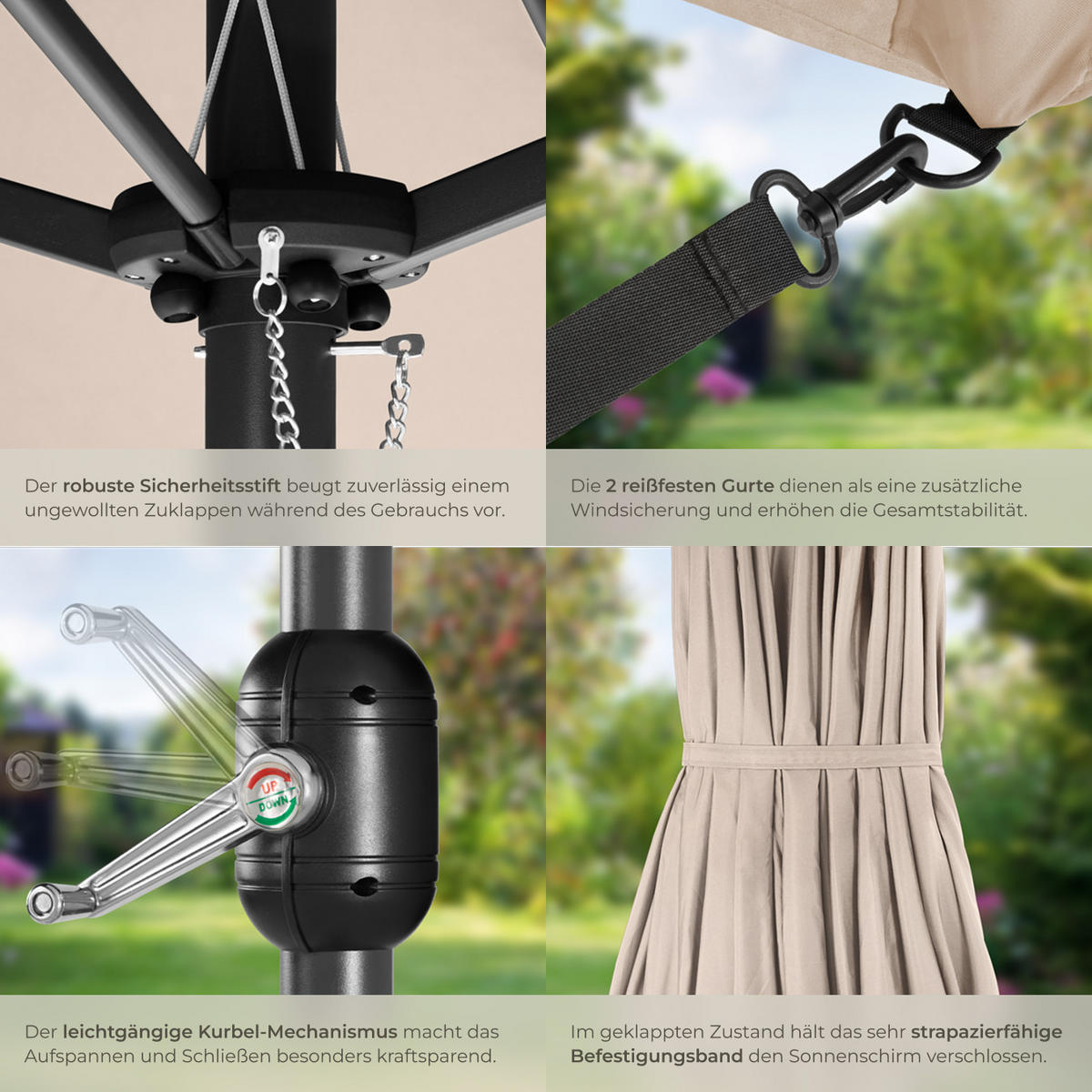 SONNENSCHIRM Silia, UV-Schutz 50+, inklusive Windsicherung und Schutzhülle, beige - Beige, Metall (270/460cm) - tectake