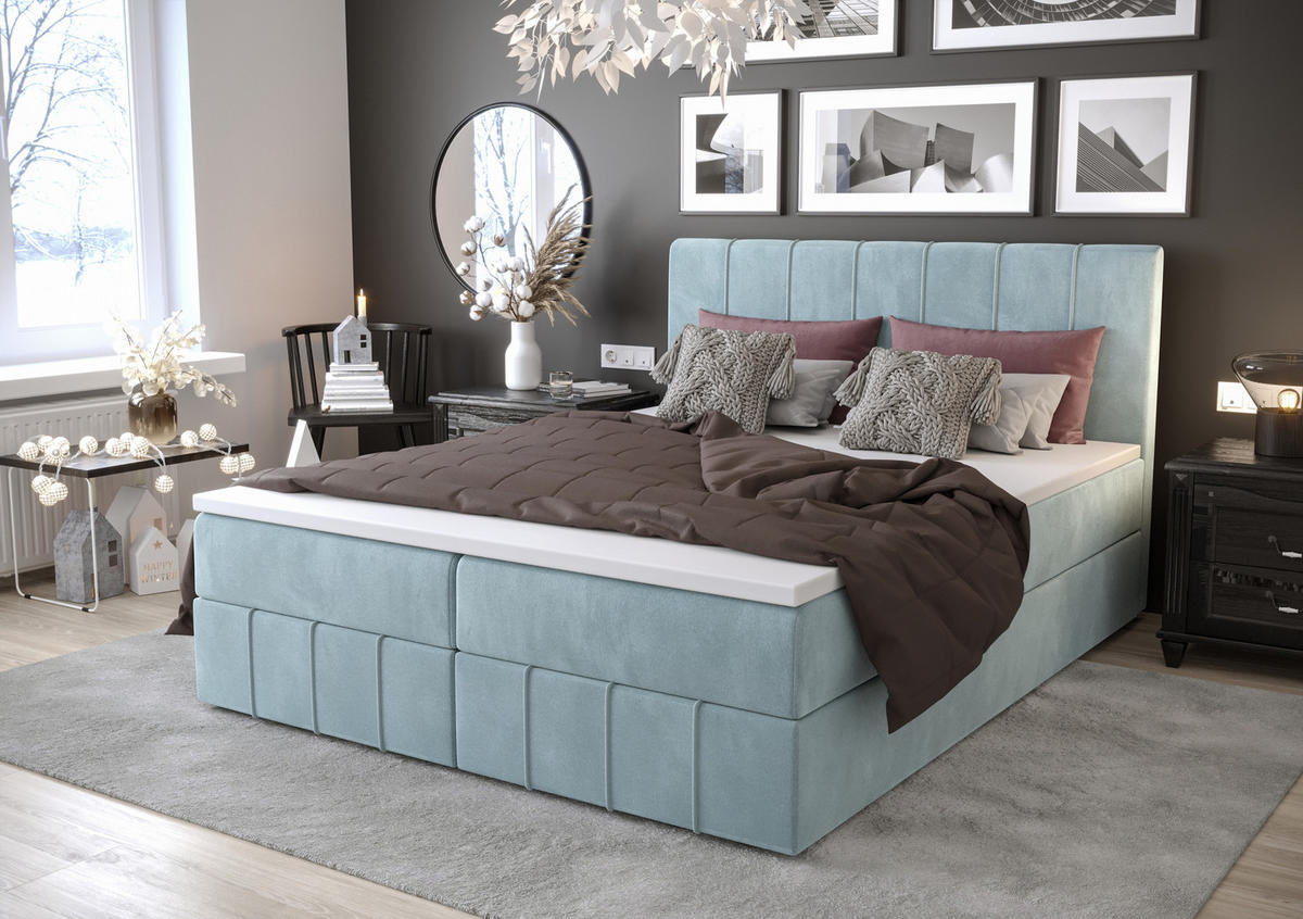 BOXBETT BAHAMA 160x200, mit Matratze H3 und Topper, Monolith 72 - Blau, Holz/Kunststoff (160/200cm) - Bedante