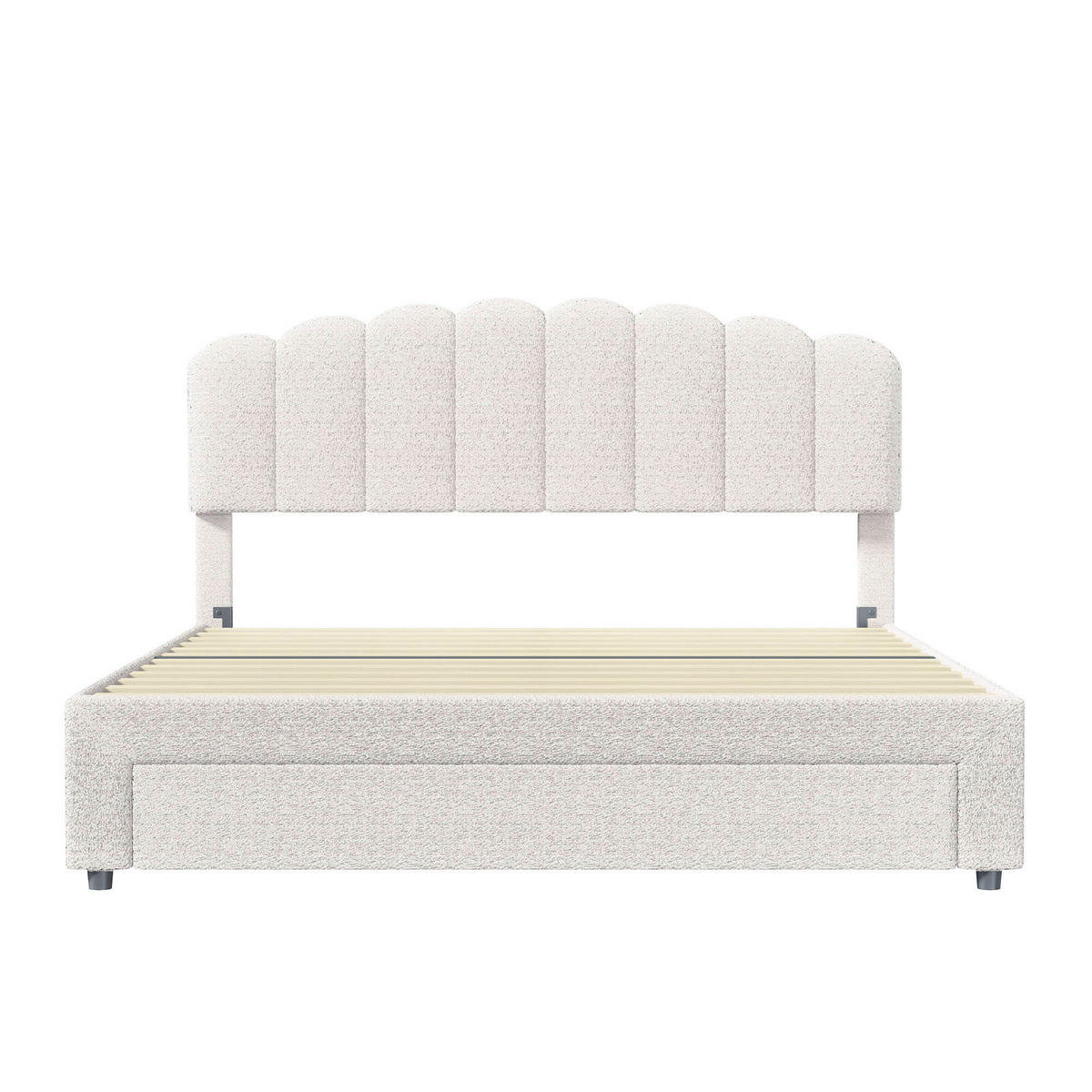 POLSTERBETT 140x200cm beigefarbenes Teddybär-Plüsch-Doppelbett mit USB-Anschluss und Schubladen. - Beige, Textil (140/200cm) - CASIVA