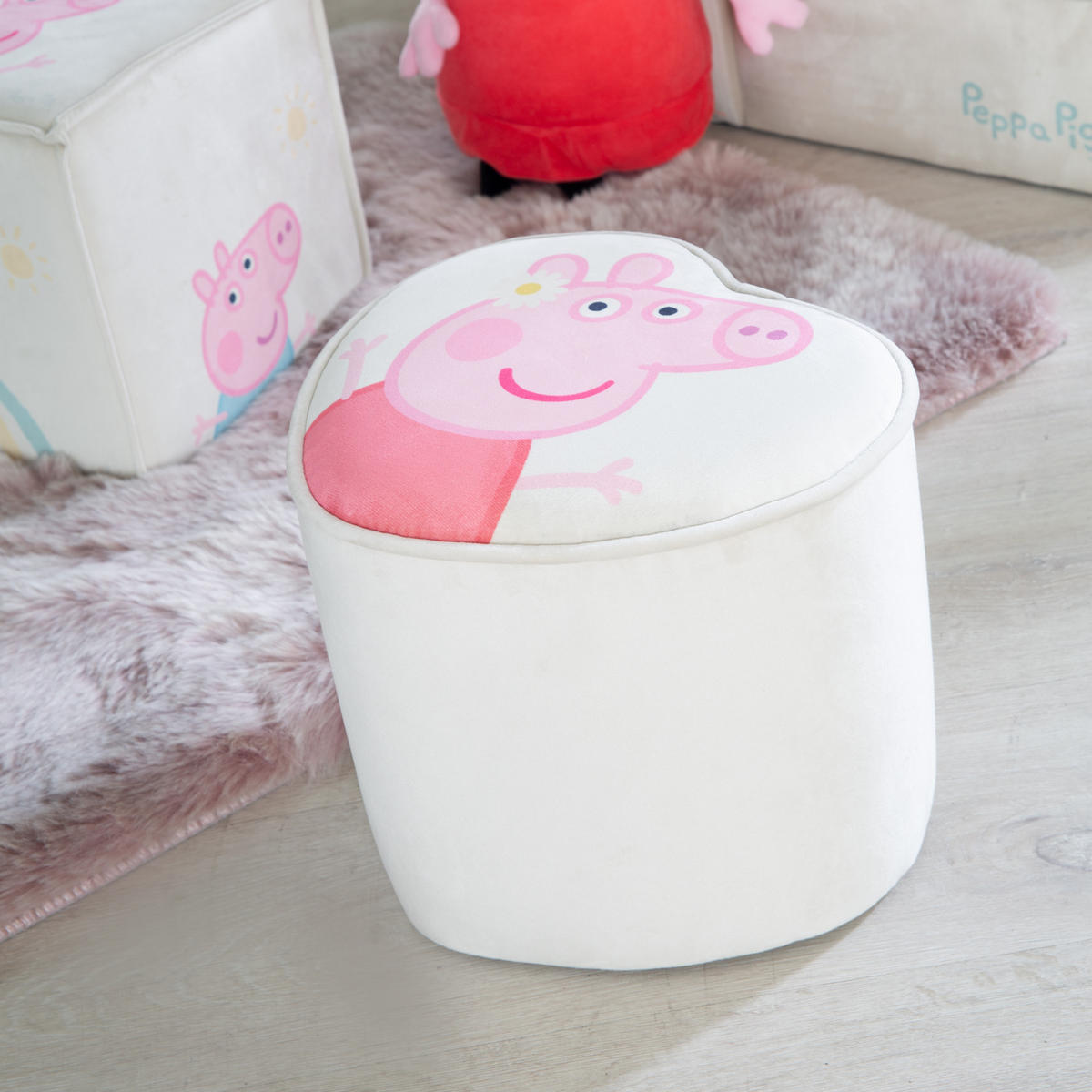 KINDERHOCKER in Herzform Peppa Pig - Beige, Holzwerkstoff/Textil (31.5/25/27cm) - Roba