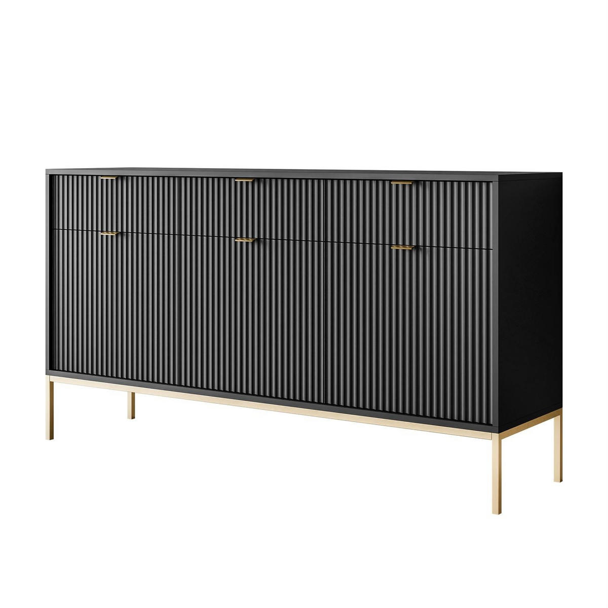 SIDEBOARDS CORTADO GOLD KSZ154 MIT SCHUBLADEN 154 CM SCHWARZ - Schwarz, Holzwerkstoff (154/83/39cm) - Lookway