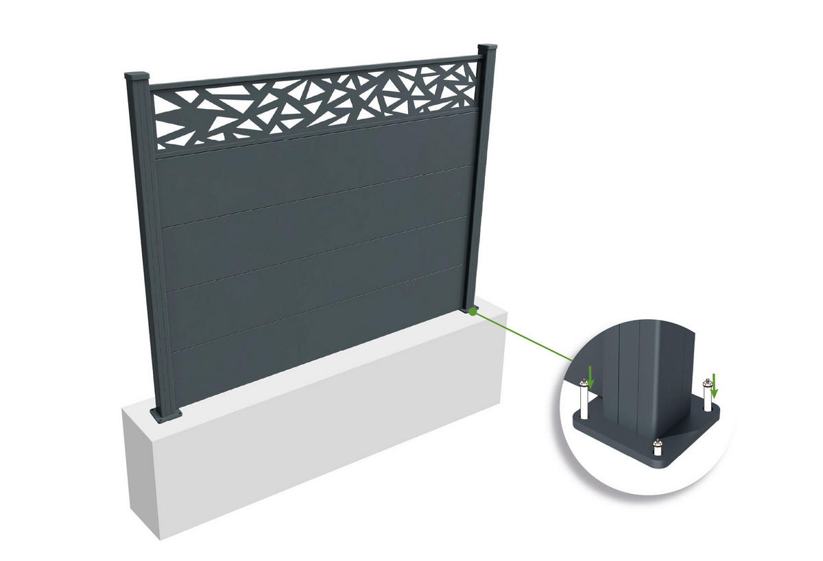 ALUMINIUMZAUN mit breiten Latten 4m H.150cm anthrazitgrau – geometrisches Muster von ALPIS RUIVO - Grau, Metall (400/150cm) - Sicaan