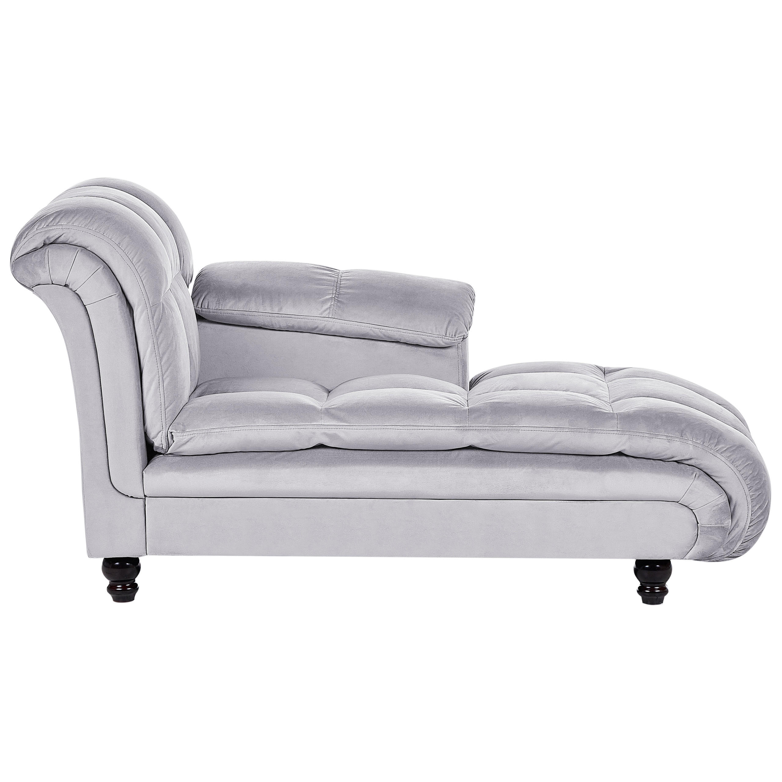 CHAISELONGUE Samtstoff Hellgrau linksseitig Lormont - Grau, Textil (141/76/70cm) - Beliani