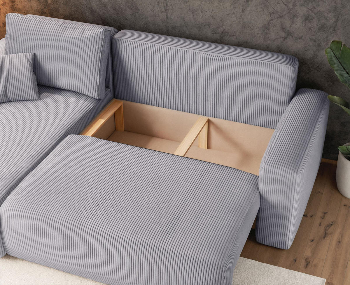 ECKSOFA Pianoni Hellgrau Cordbezug - Hellgrau/Schwarz, Kunststoff/Textil (244/140cm) - Selsey