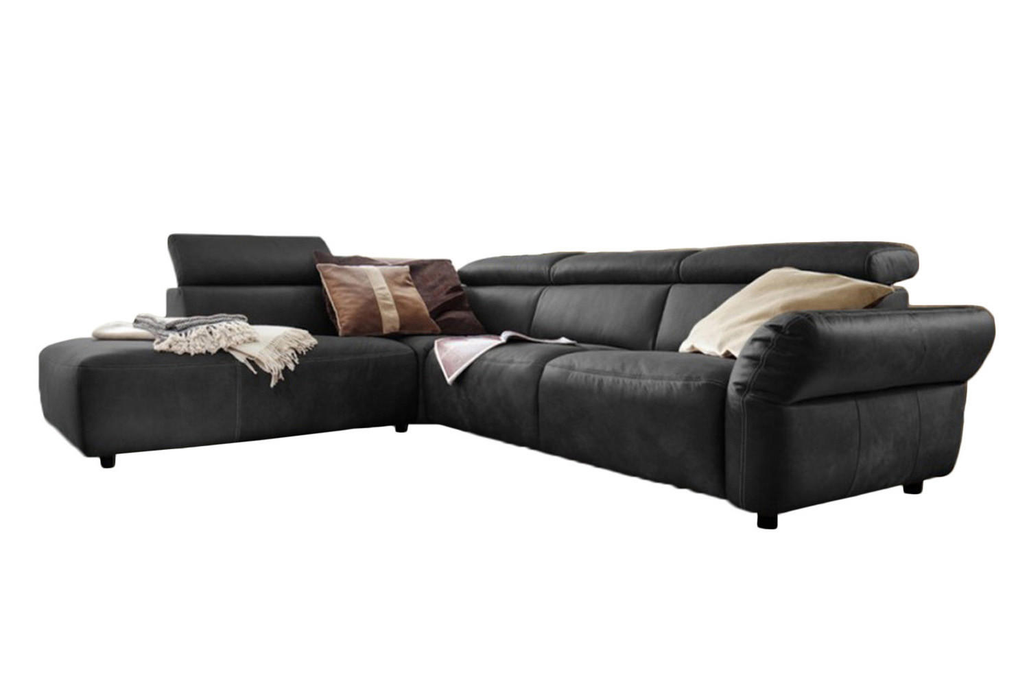 ECKSOFA MOTOR. SITZVORZUG RISO Schwarz Leder - Schwarz, Leder (263/240cm) - KAWOLA