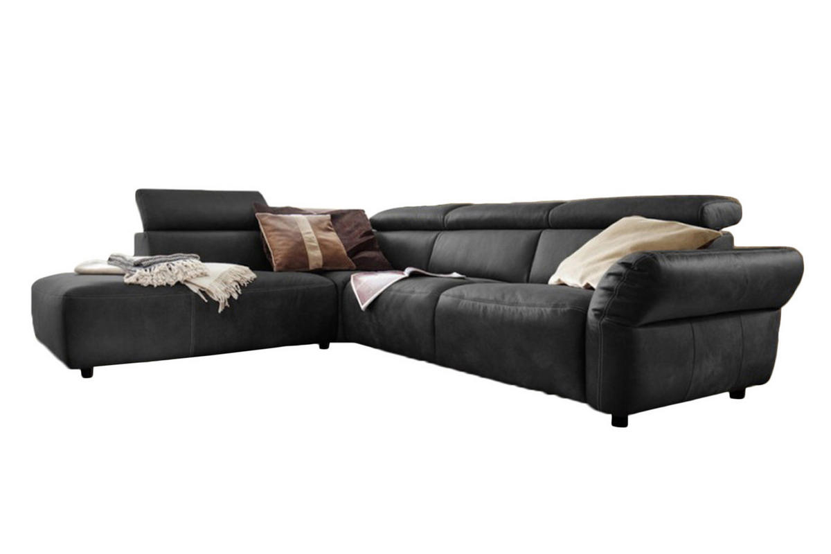 ECKSOFA MOTOR. SITZVORZUG RISO Schwarz Leder - Schwarz, Leder (263/240cm) - KAWOLA