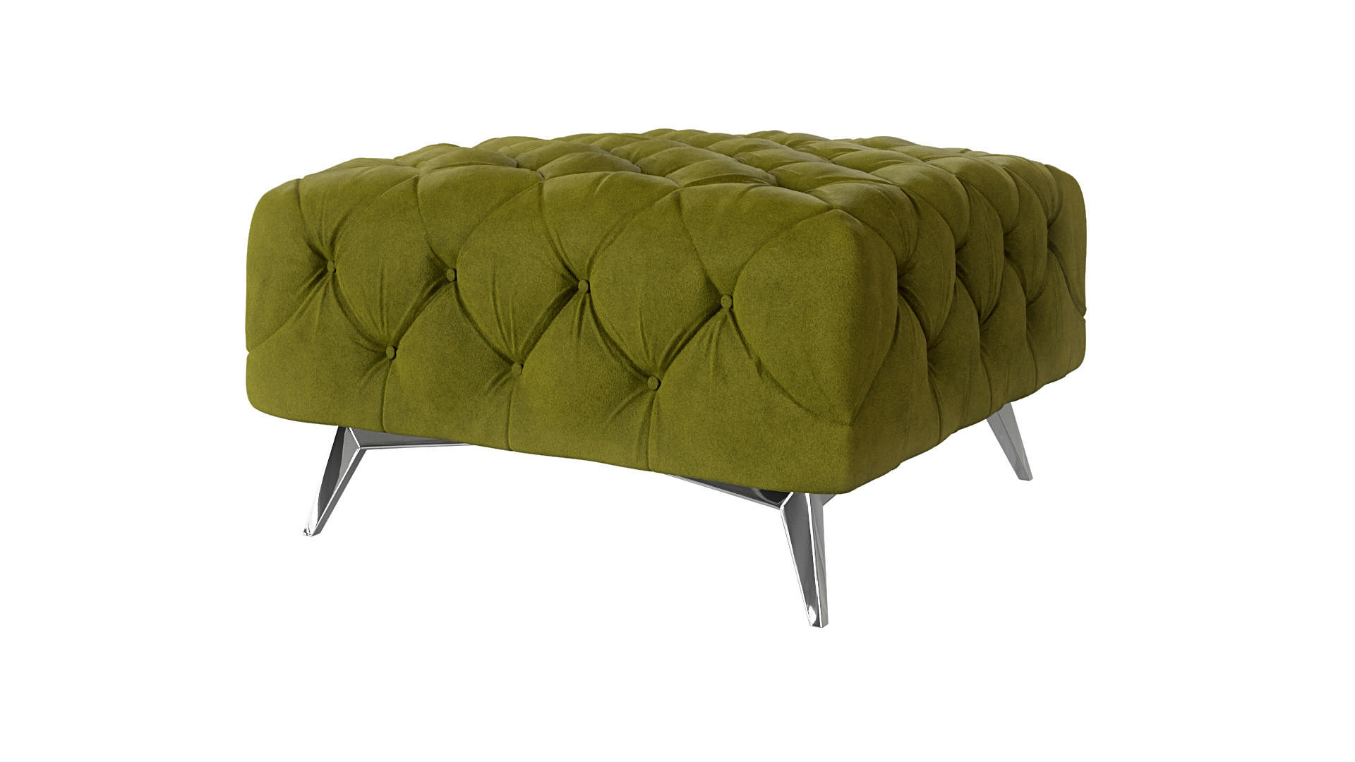 HOCKER Chesterfield Laura Olive Samt - Silberfarben/Olivgrün, Holz/Textil (80/45/80cm) - S-Style Möbel